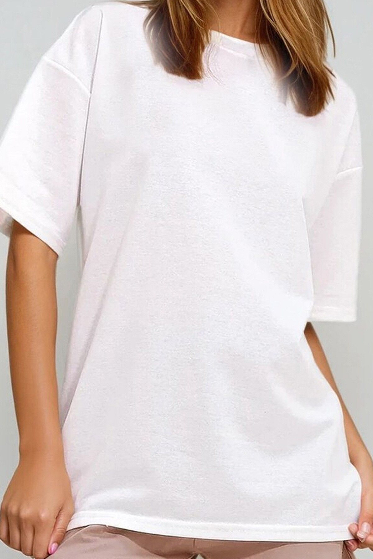 Beyaz İki İplik Oversize Unisex T Shirt