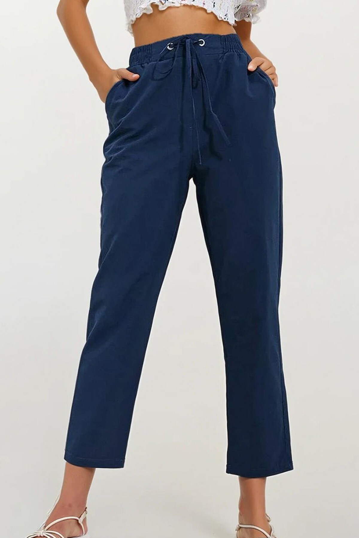 Beyaz Kare Yaka Karpuz Kol Gipeli Crop Keten Bluz