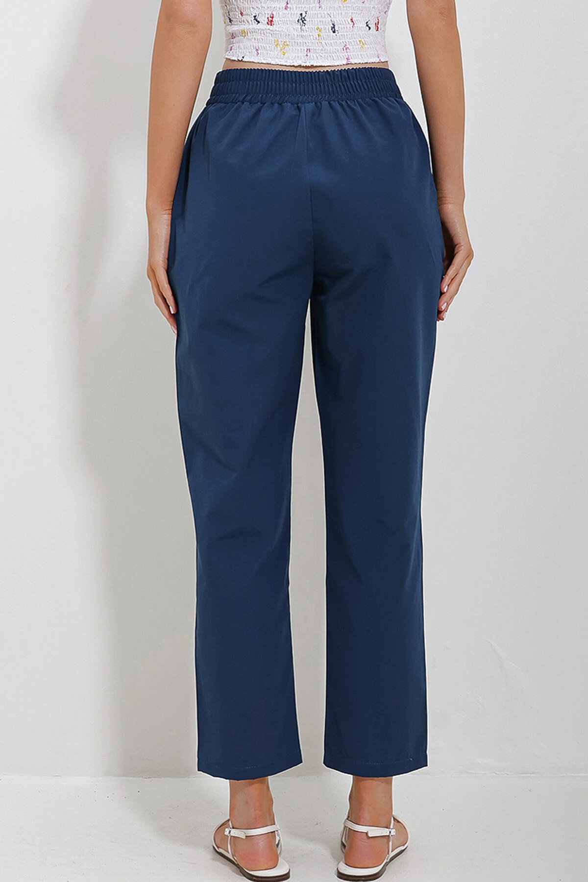 Beyaz Kare Yaka Karpuz Kol Gipeli Crop Keten Bluz