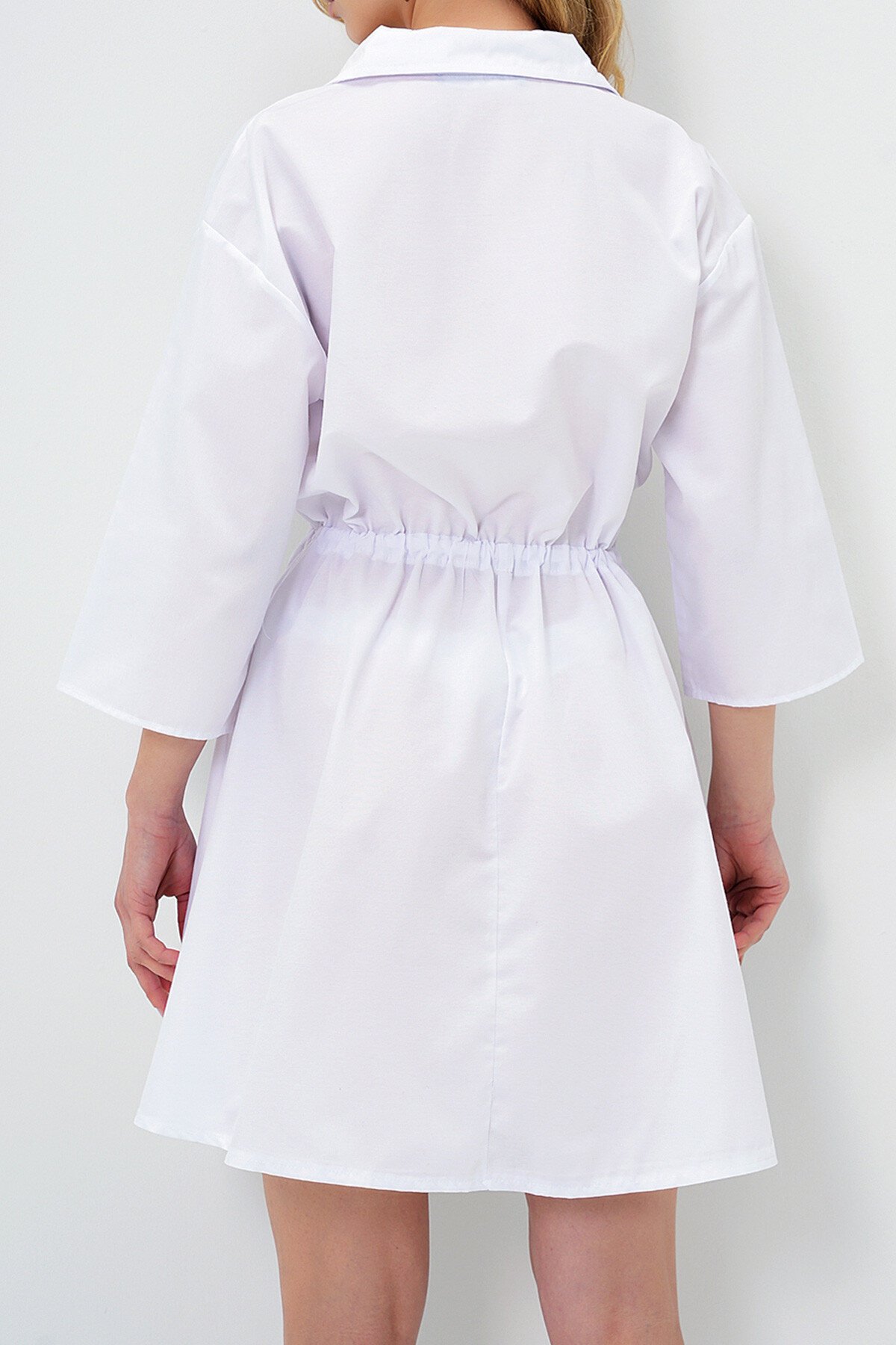 Beyaz Safari Dokuma Gömlek Elbise