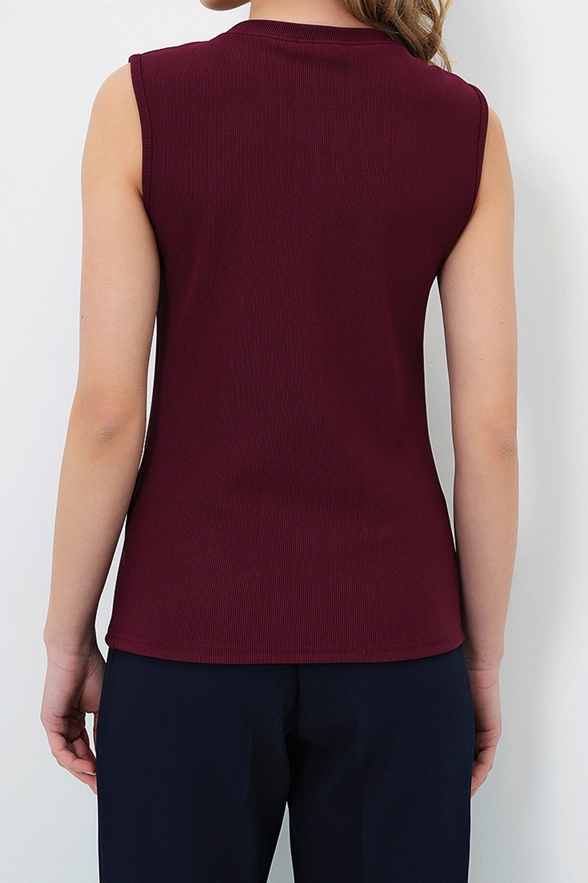 Bordo Bisiklet Yaka Gold Düğmeli Ottoban Bluz