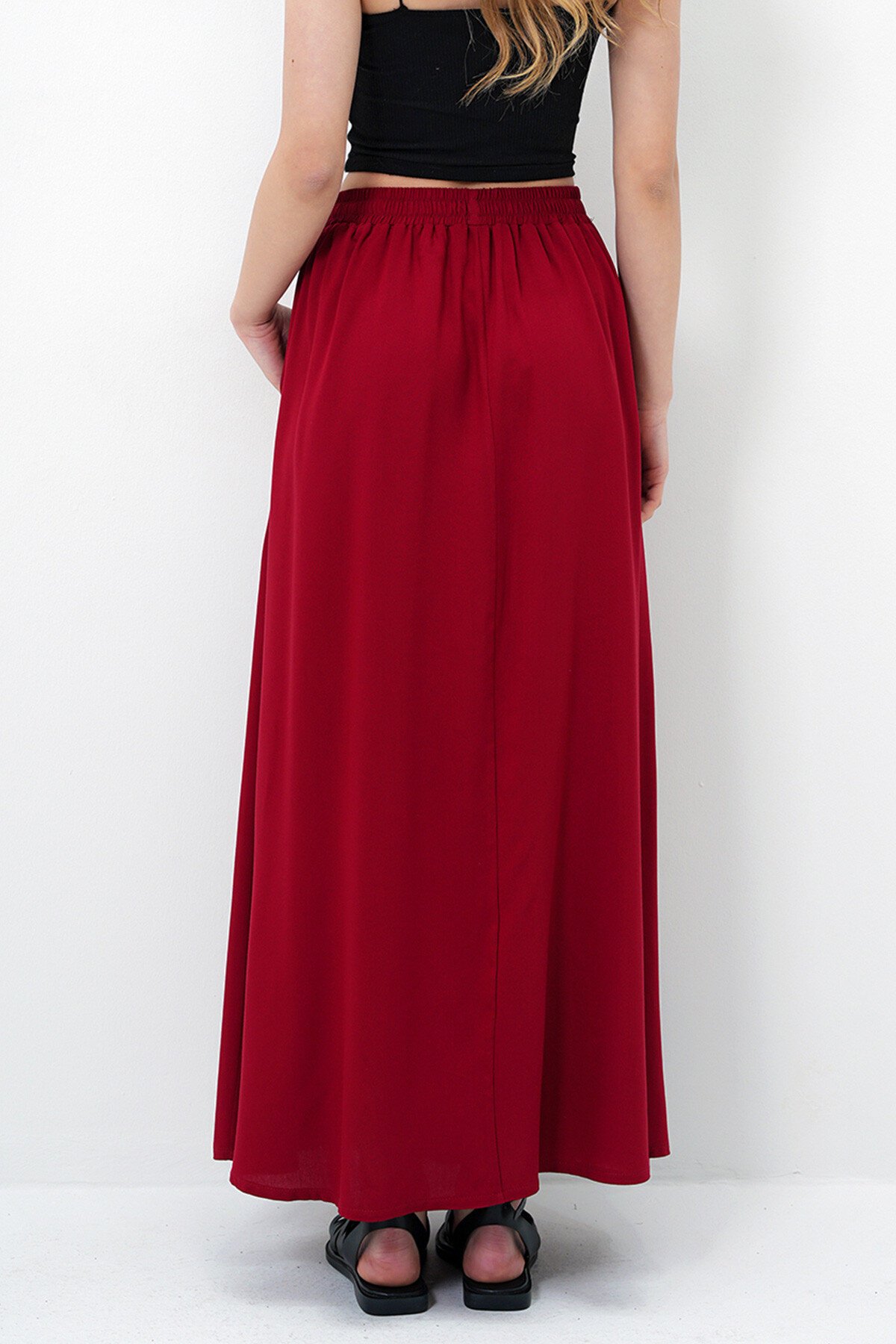 Bordo Çift Cepli Kloş Dokuma Etek