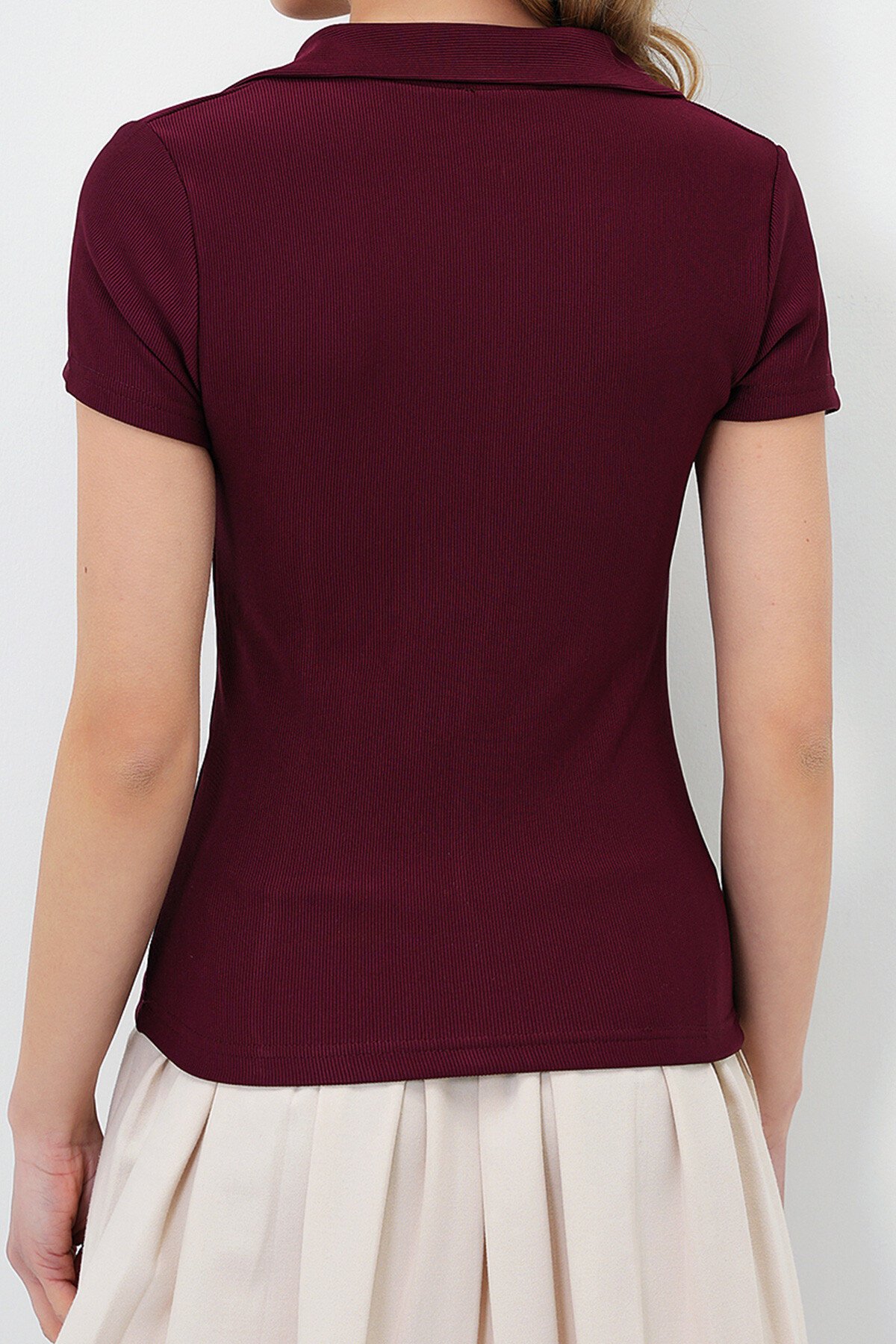 Bordo Gömlek Yaka Gizli Fermuarlı Ottoban Bluz