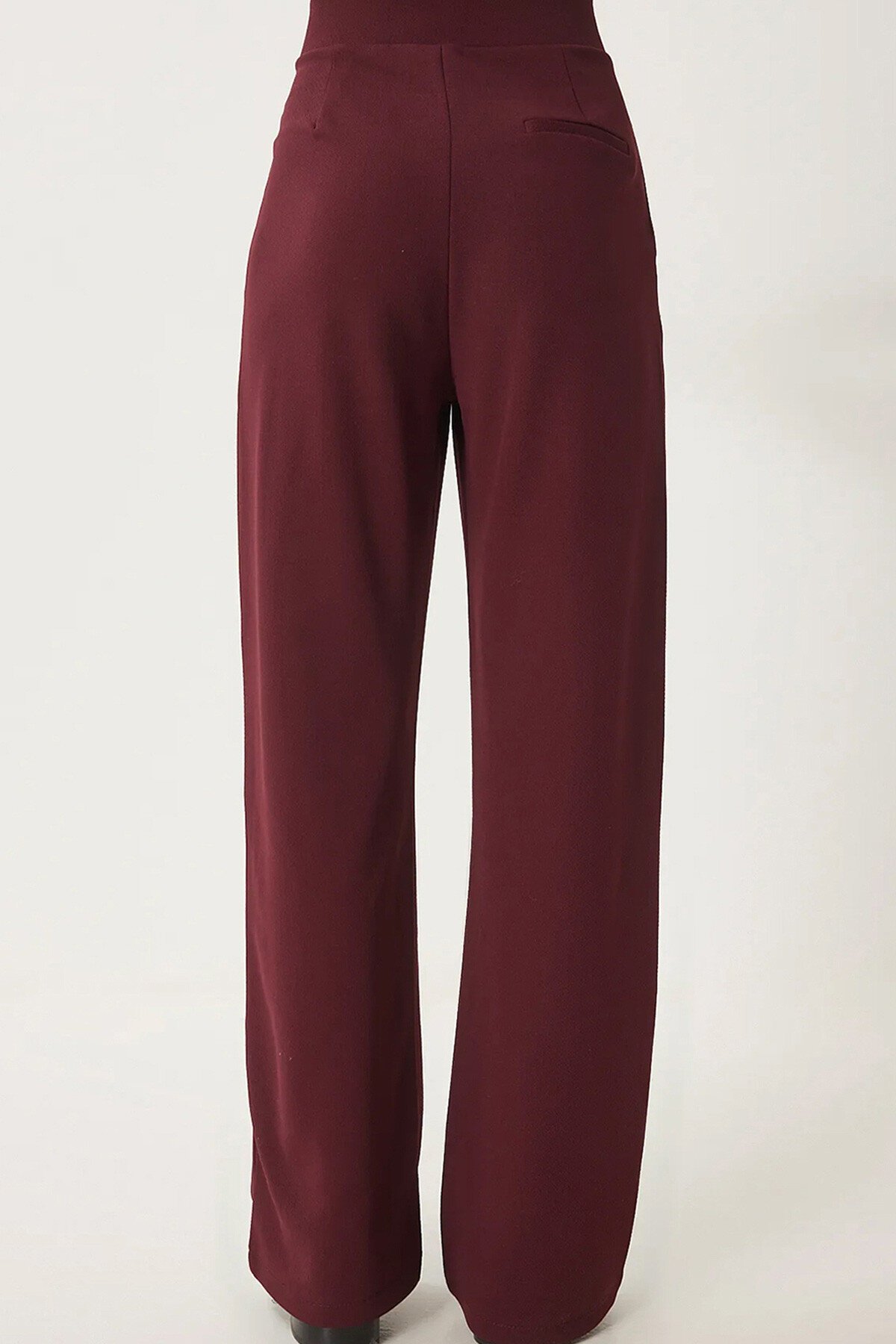 Bordo Yüksek Bel Çift Cepli Pileli Cırt Kapamalı Palazzo Pantolon