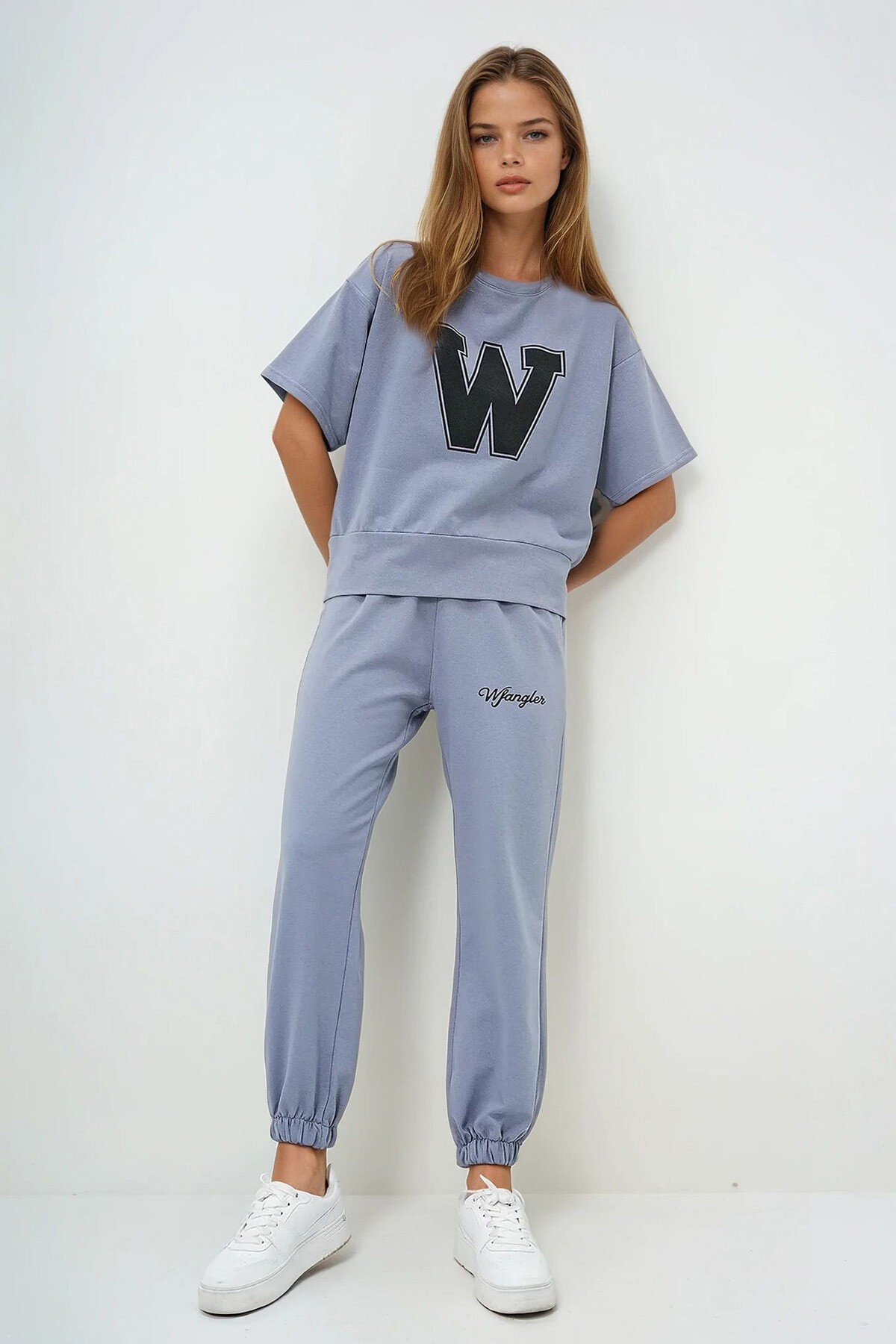 Boyalı Gri W Baskılı Eşofman Takımı