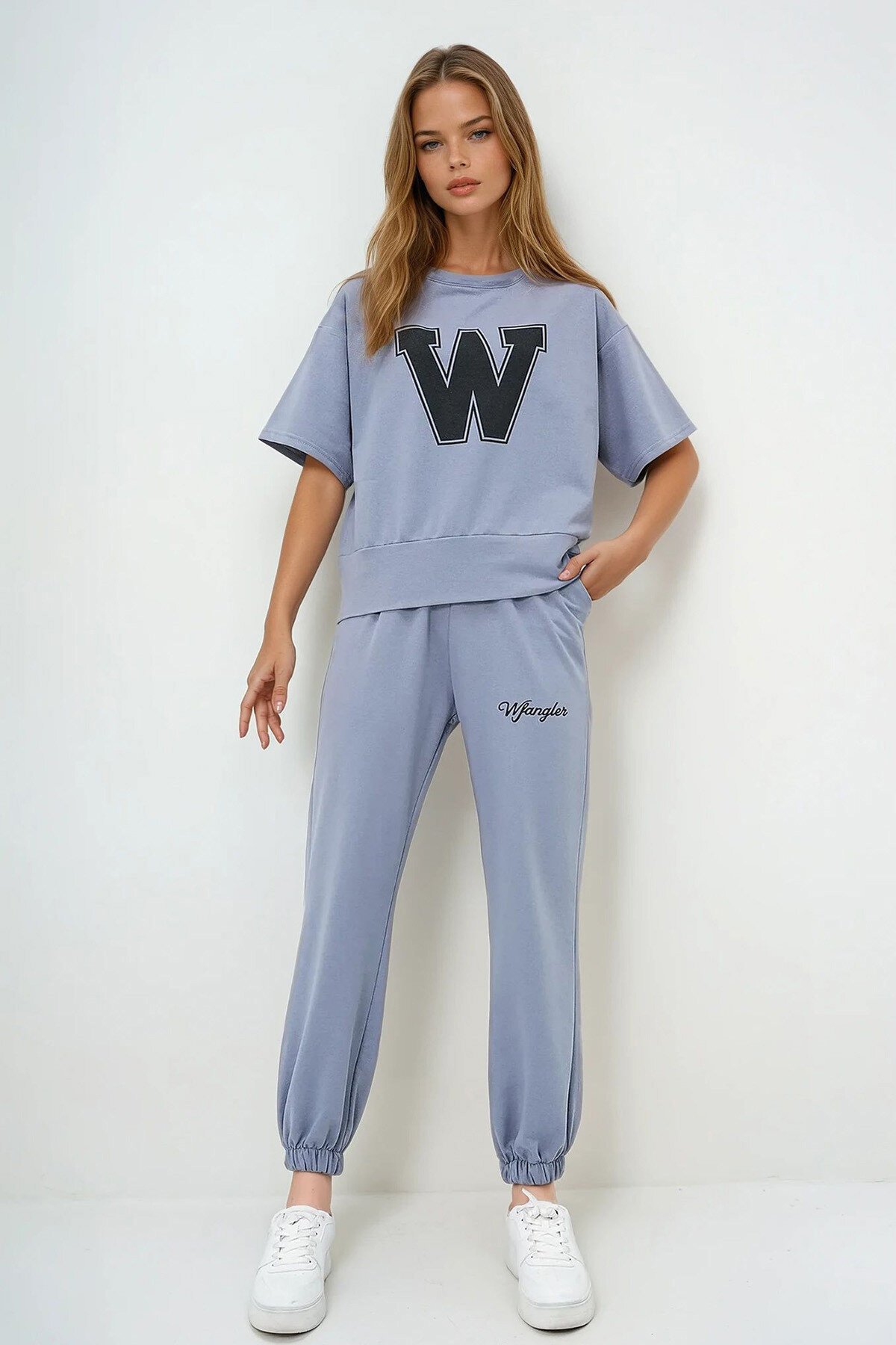 Boyalı Gri W Baskılı Eşofman Takımı