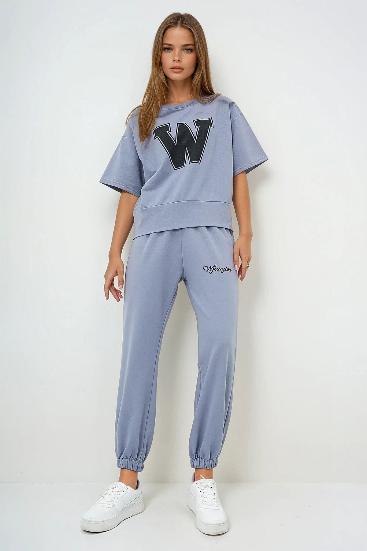 Boyalı Gri W Baskılı Eşofman Takımı