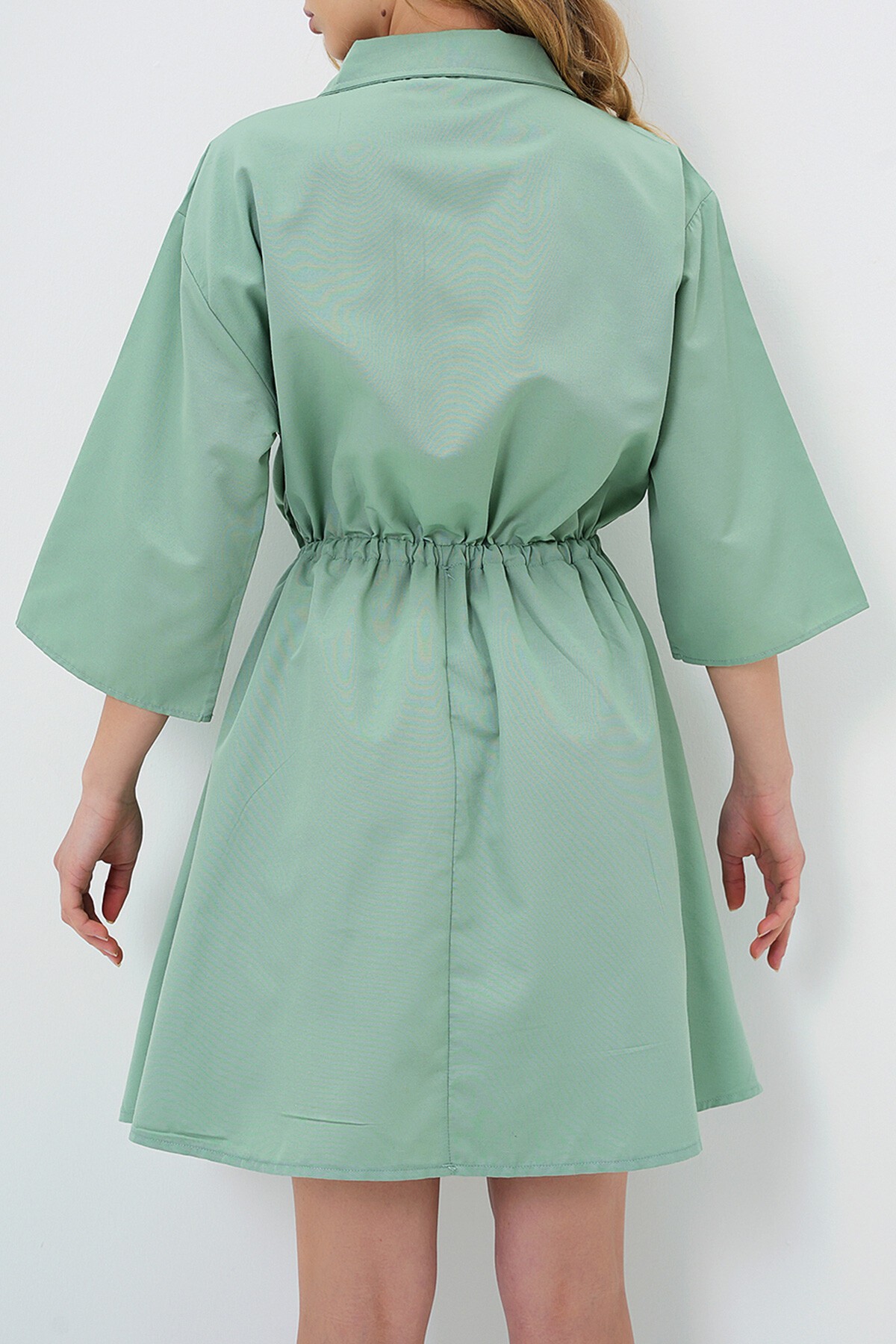 Çağla Yeşili Safari Dokuma Gömlek Elbise