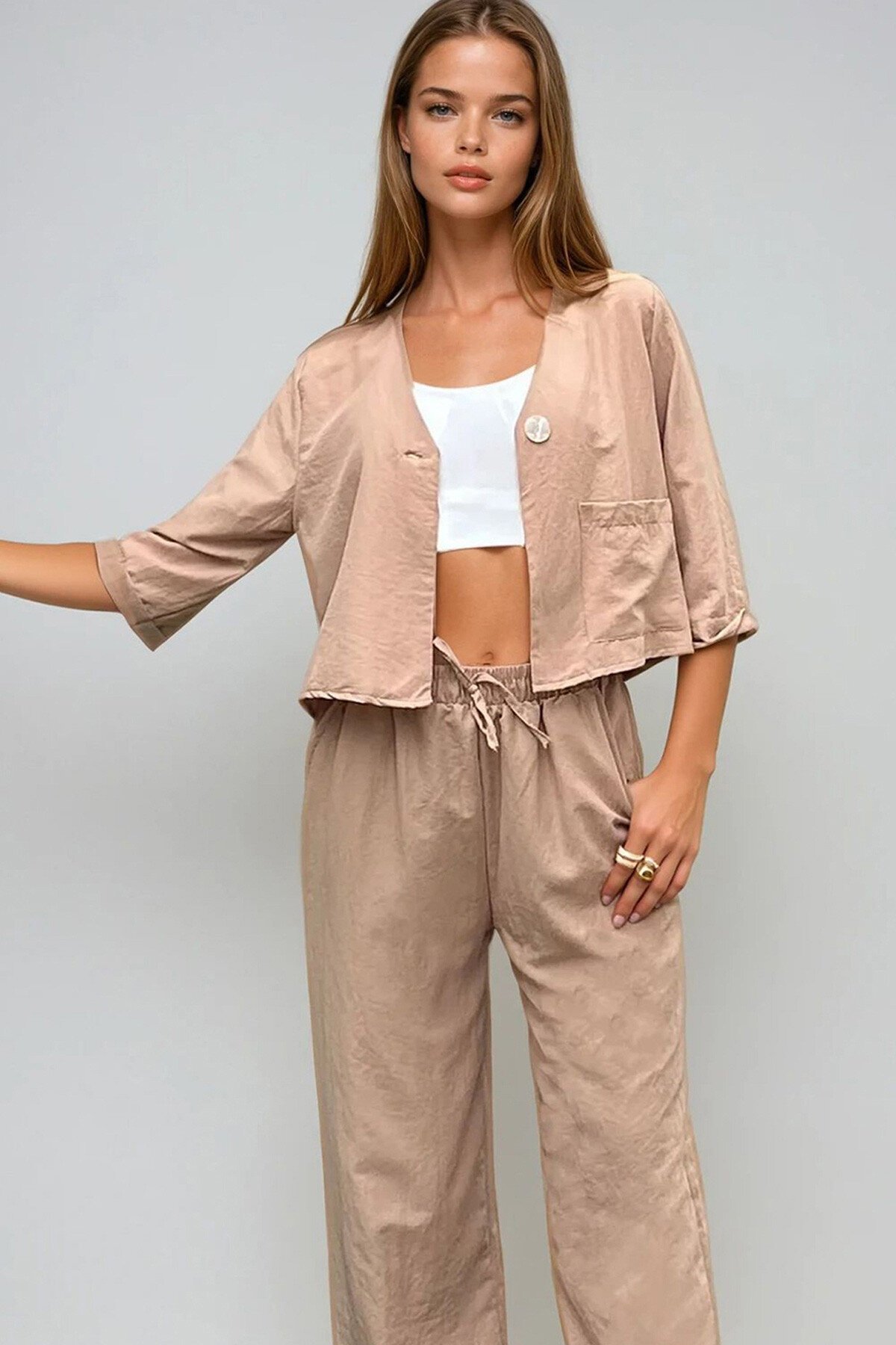 Camel Aerobin Keten Ceket Ve Pantolon Takım