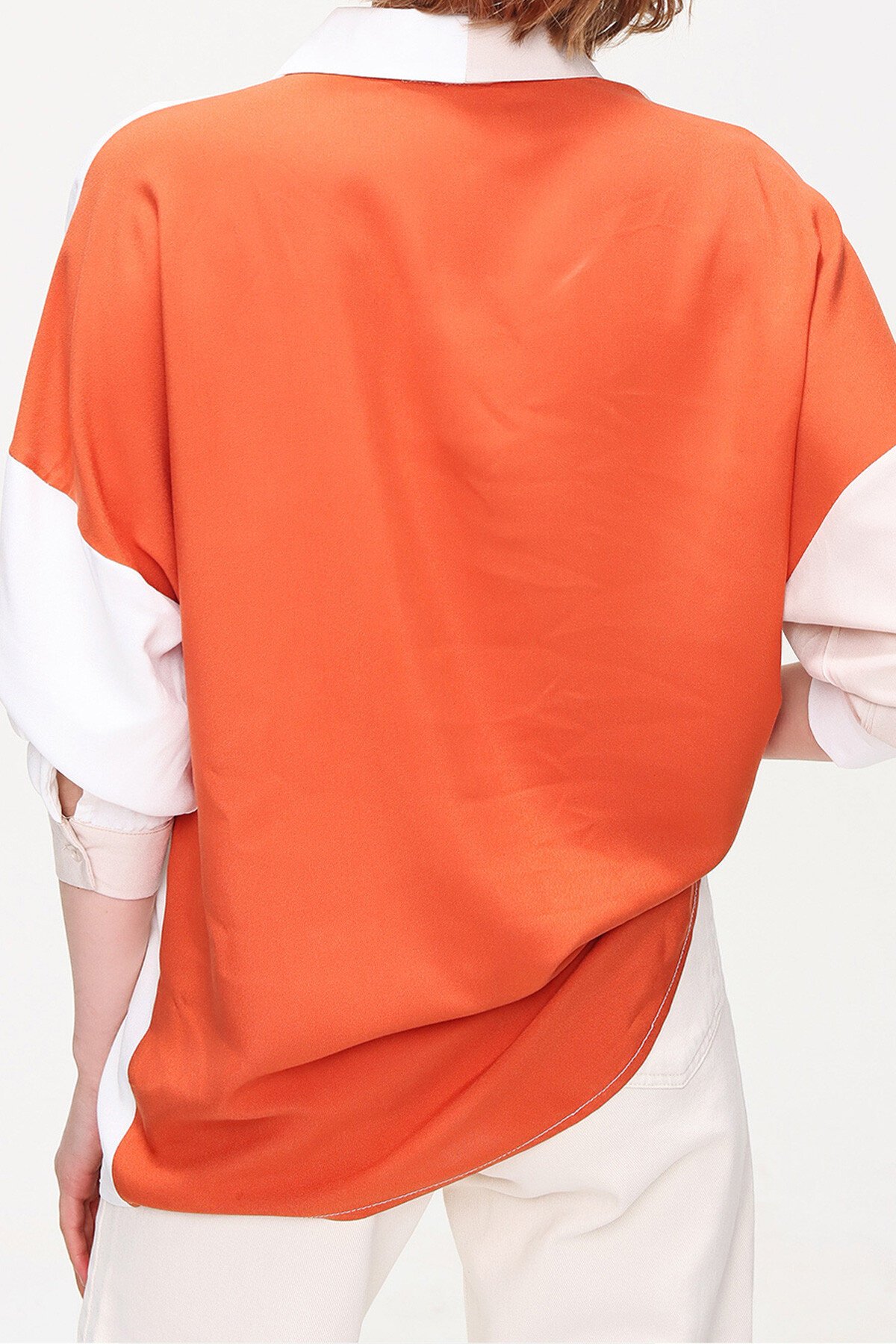 Ekru Tek Cep Bloklu Dokuma Viscon Gömlek