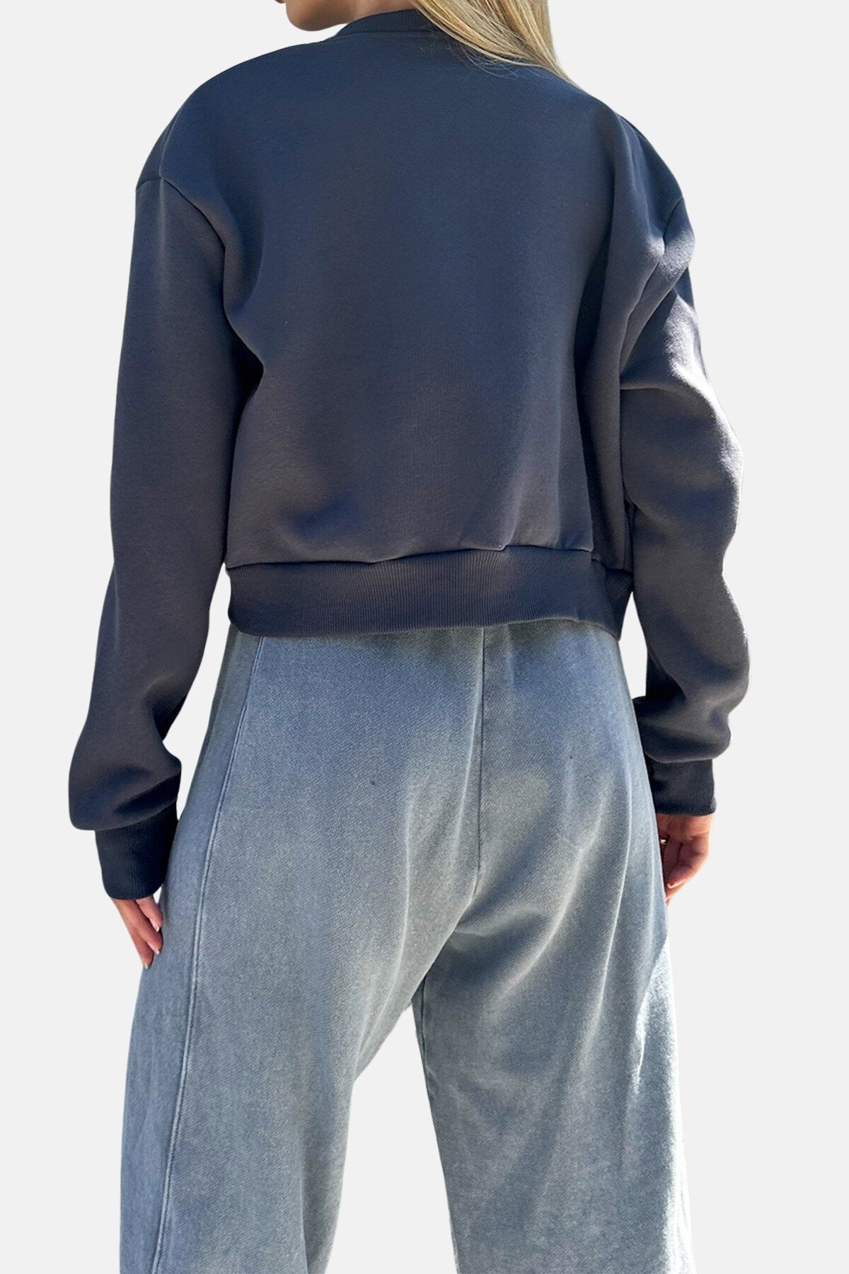 Füme Çıtçıt Kapamalı Çift Cepli İçi Şardonlu Crop Ceket