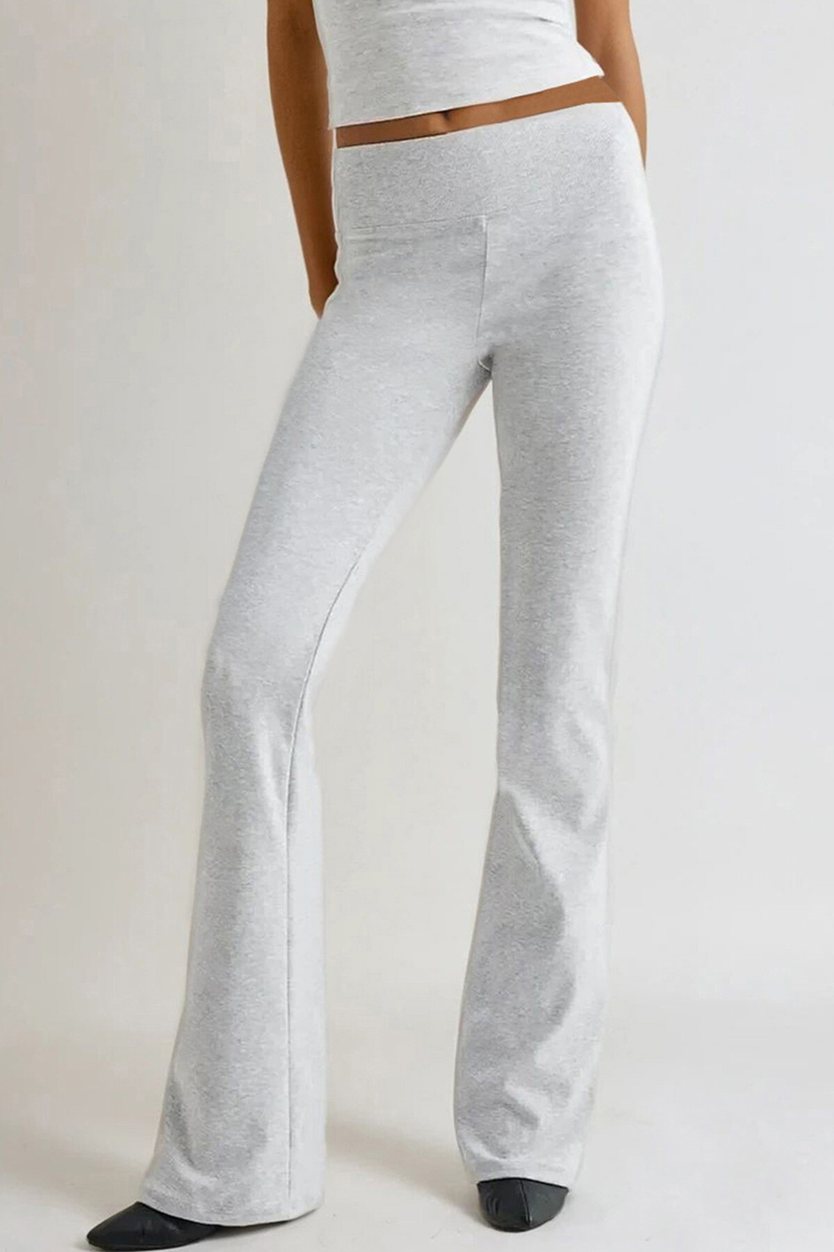 Gri Beli Fitilli İspanyol Paça Pantolon