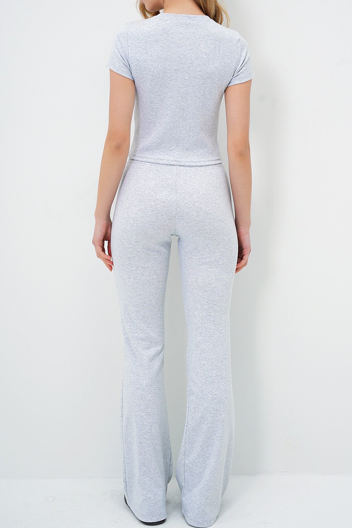 Gri Beli Fitilli İspanyol Paça Pantolon