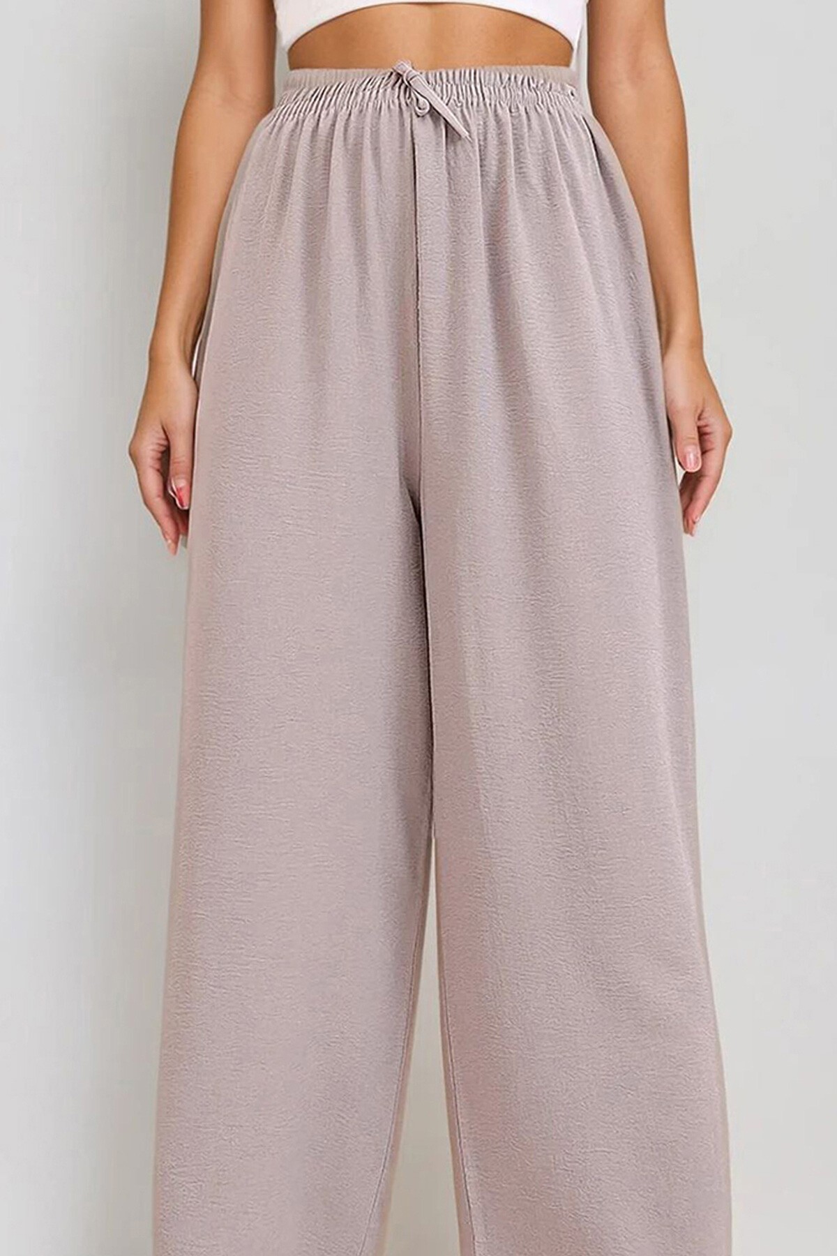 Gri Beli Lastikli Rahat Kesim Aerobin Pantolon