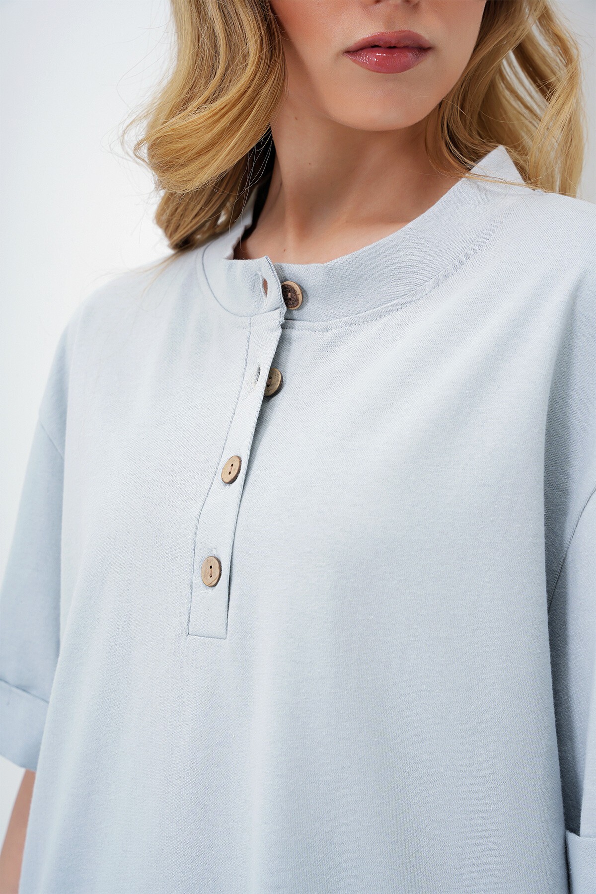 Gri Duble Kol Yakası Düğmeli Pantolonlu Alt Üst Takım