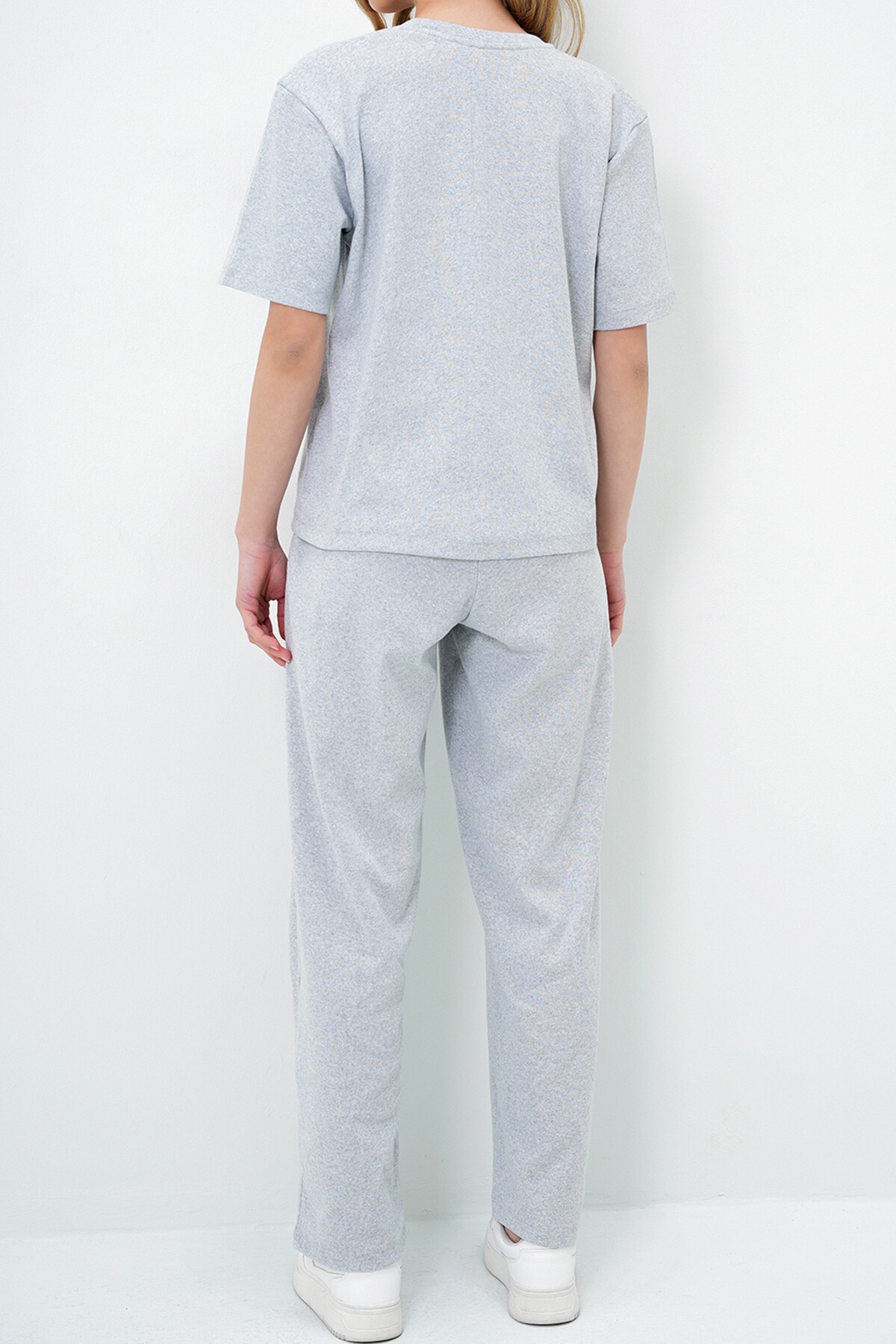 Grimelanj Bisiklet Yaka Kısa Kol Örme Bluz Ve Palazzo Pantolon Takım