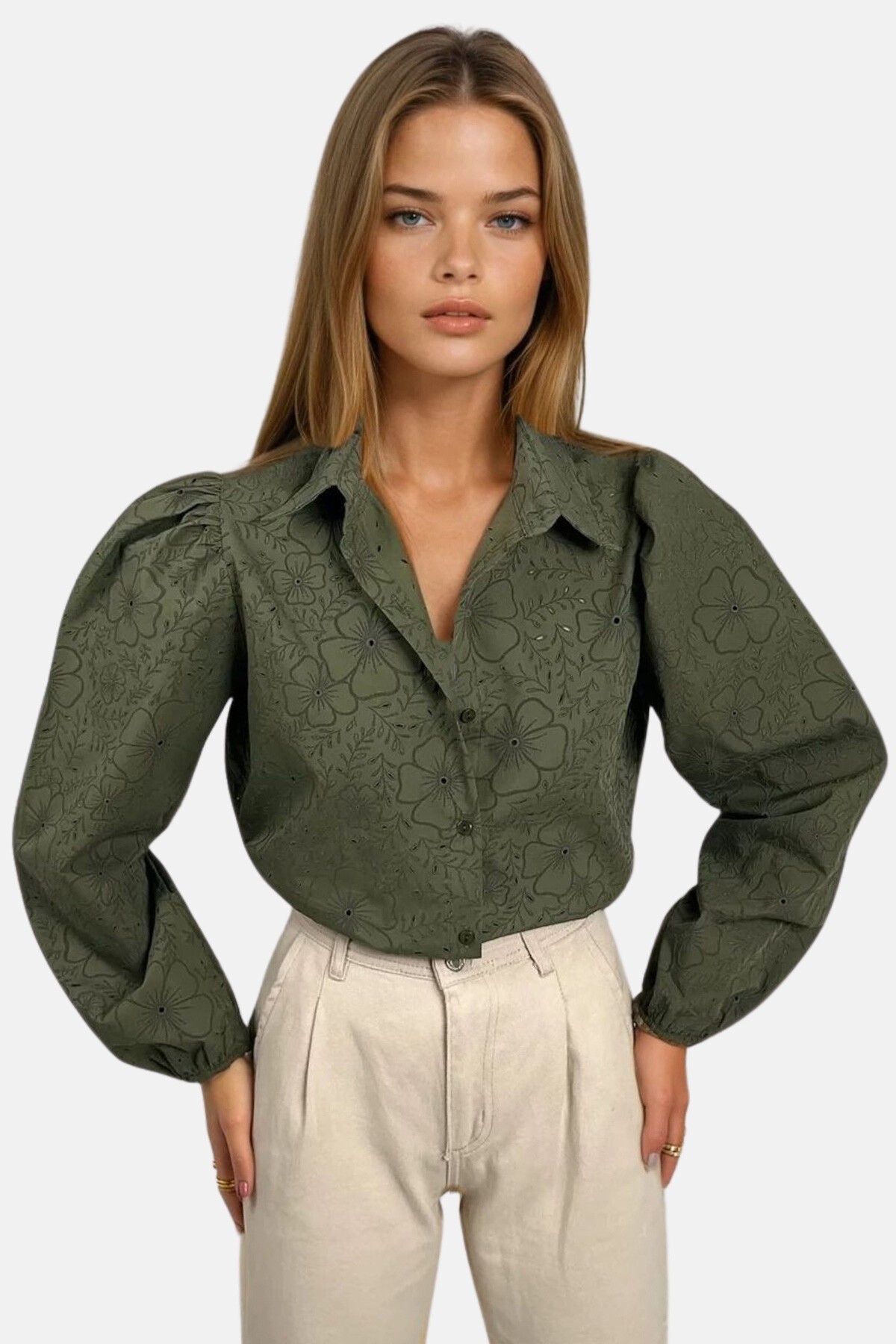 Haki Güpür Dokuma Premıum Gömlek