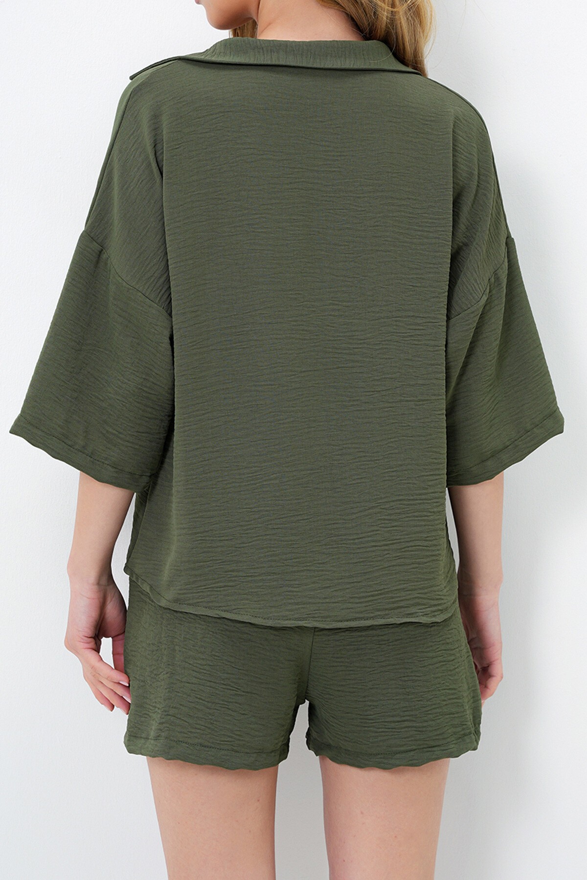 Haki Polo Yaka Aerobin Bluz Ve Şort Takım