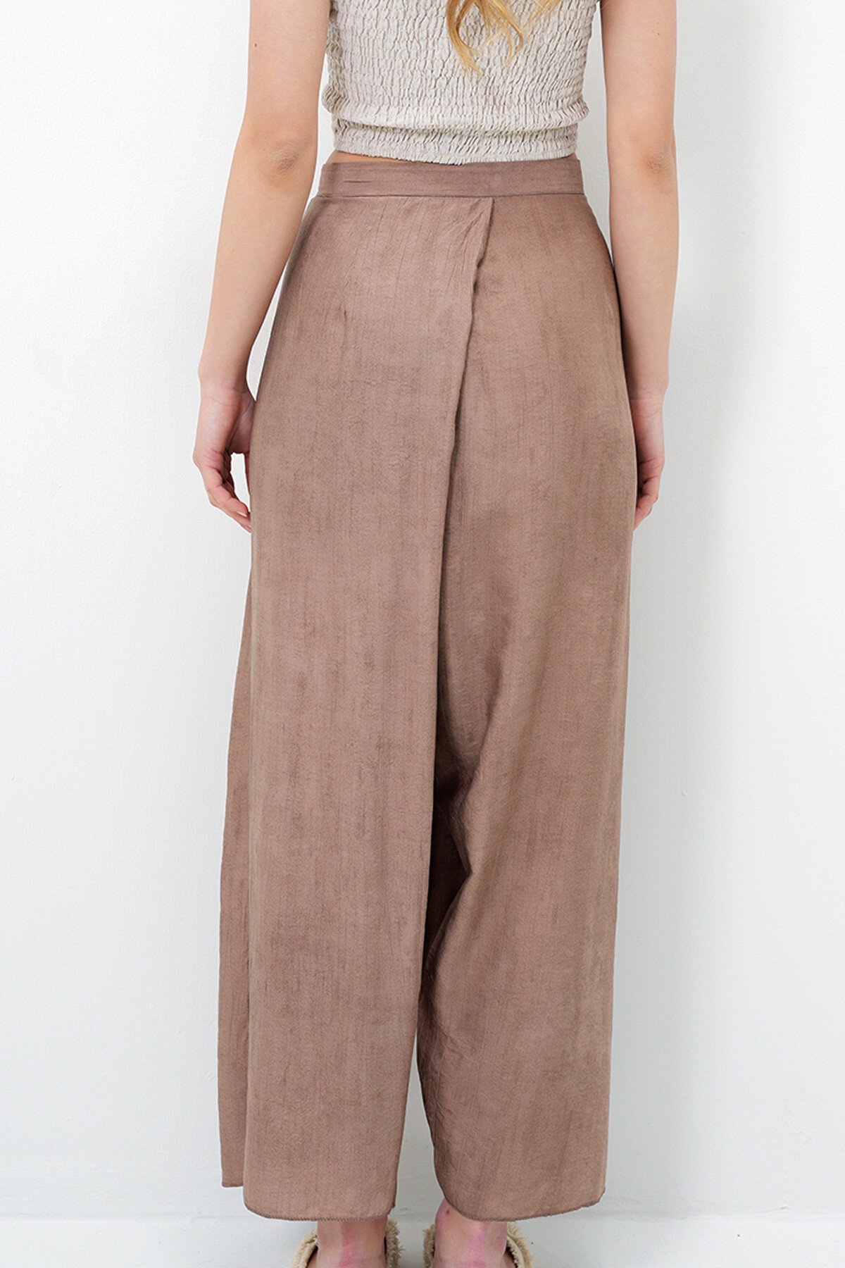 Kahverengi Bağlama Detaylı Şalvar Kesim Aerobin Pantolon