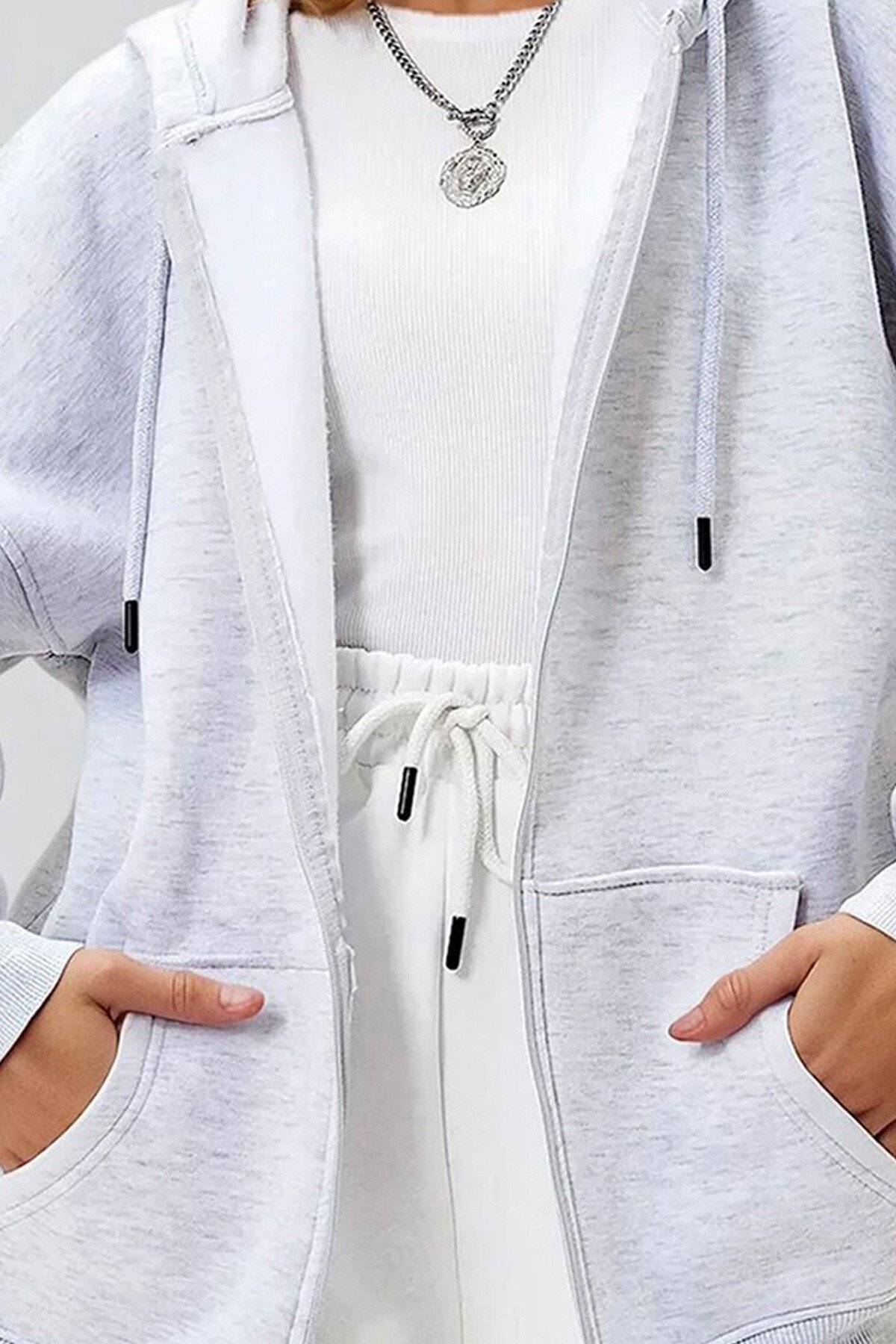 Karmelanj Kapüşonlu Kanguru Cepli İçi Şardonlu Fermuarlı Sweatshırt