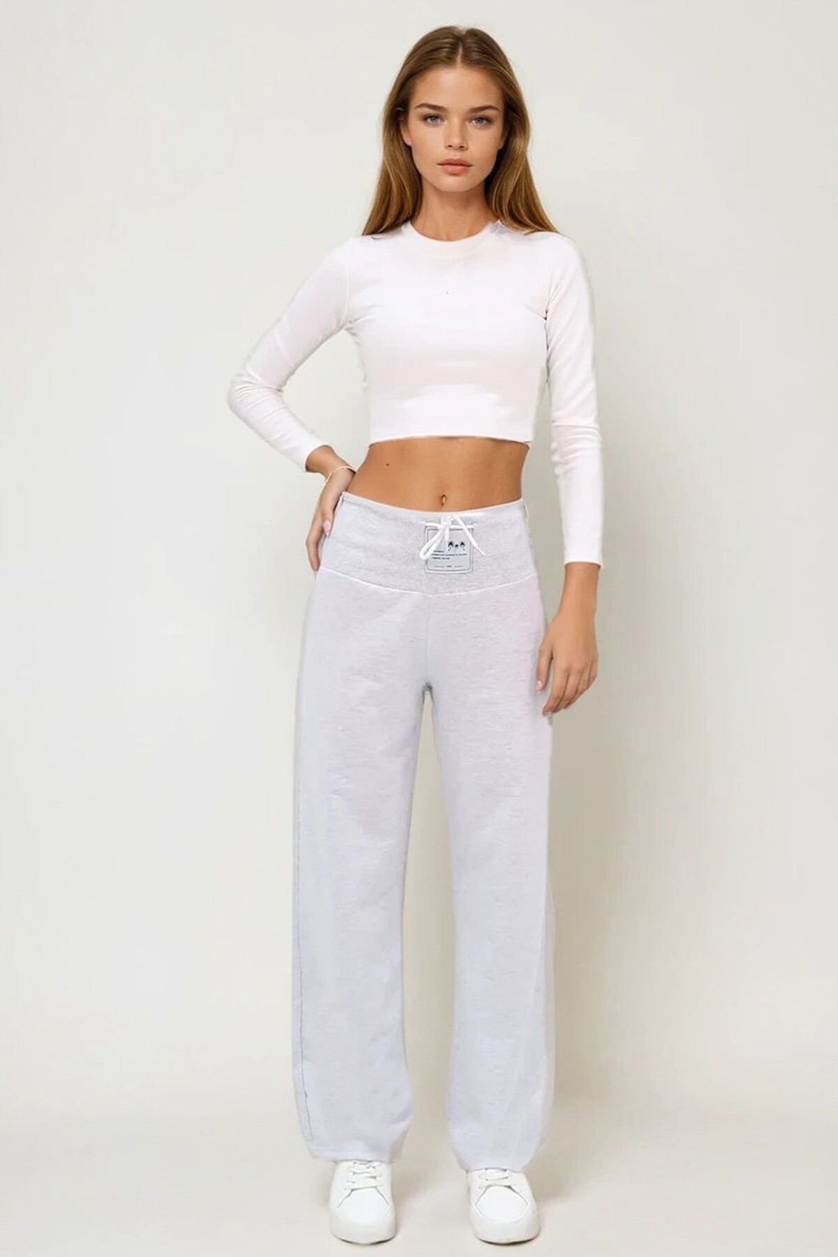 Karmelanj Yüksek Bel Armalı Bol Paça Eşofman Altı