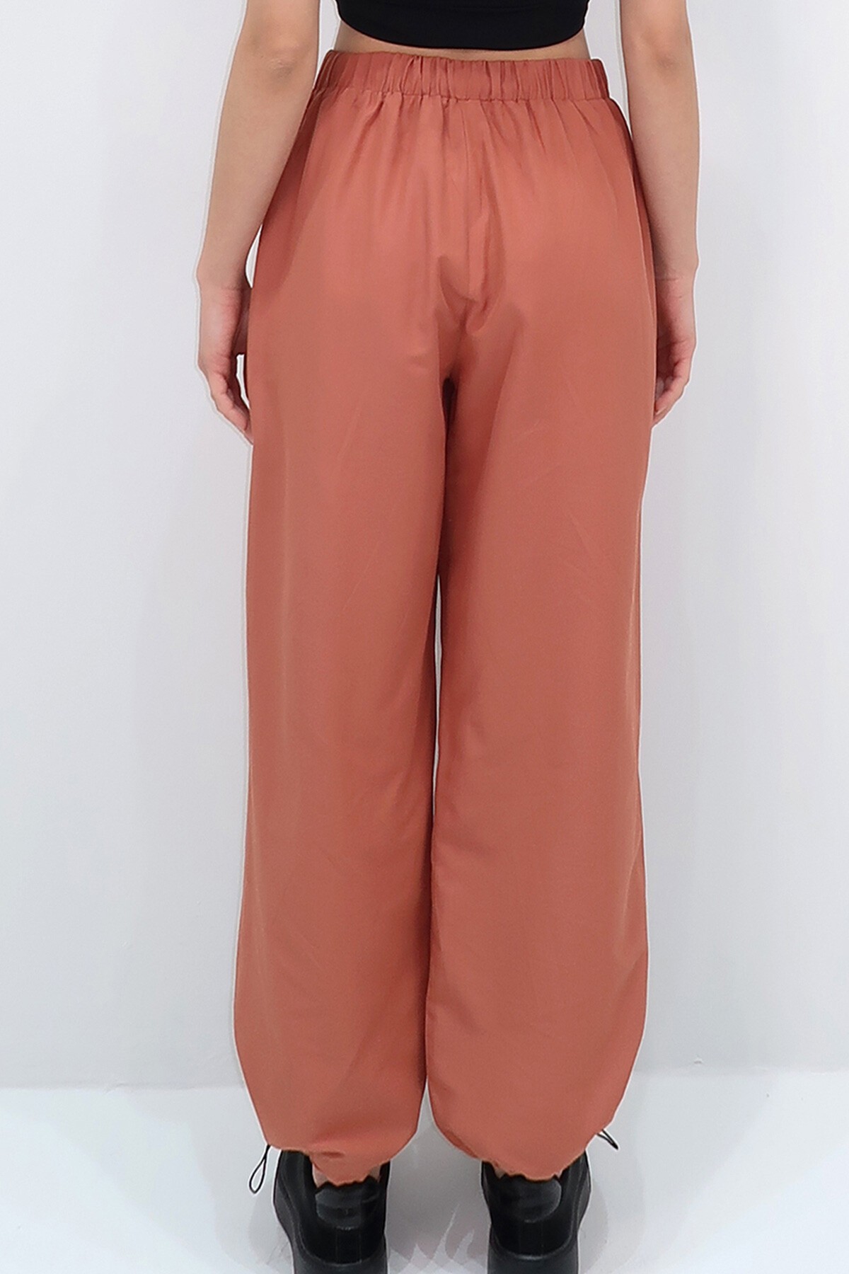 Kiremit Çift Cepli Paçası Lastikli Kemer Detaylı Yazlık Jogger Pantolon