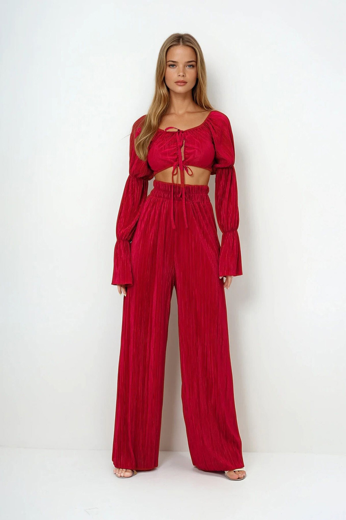 Kırmızı Kırinkıl Büstiyer Ve Pantolon Takım