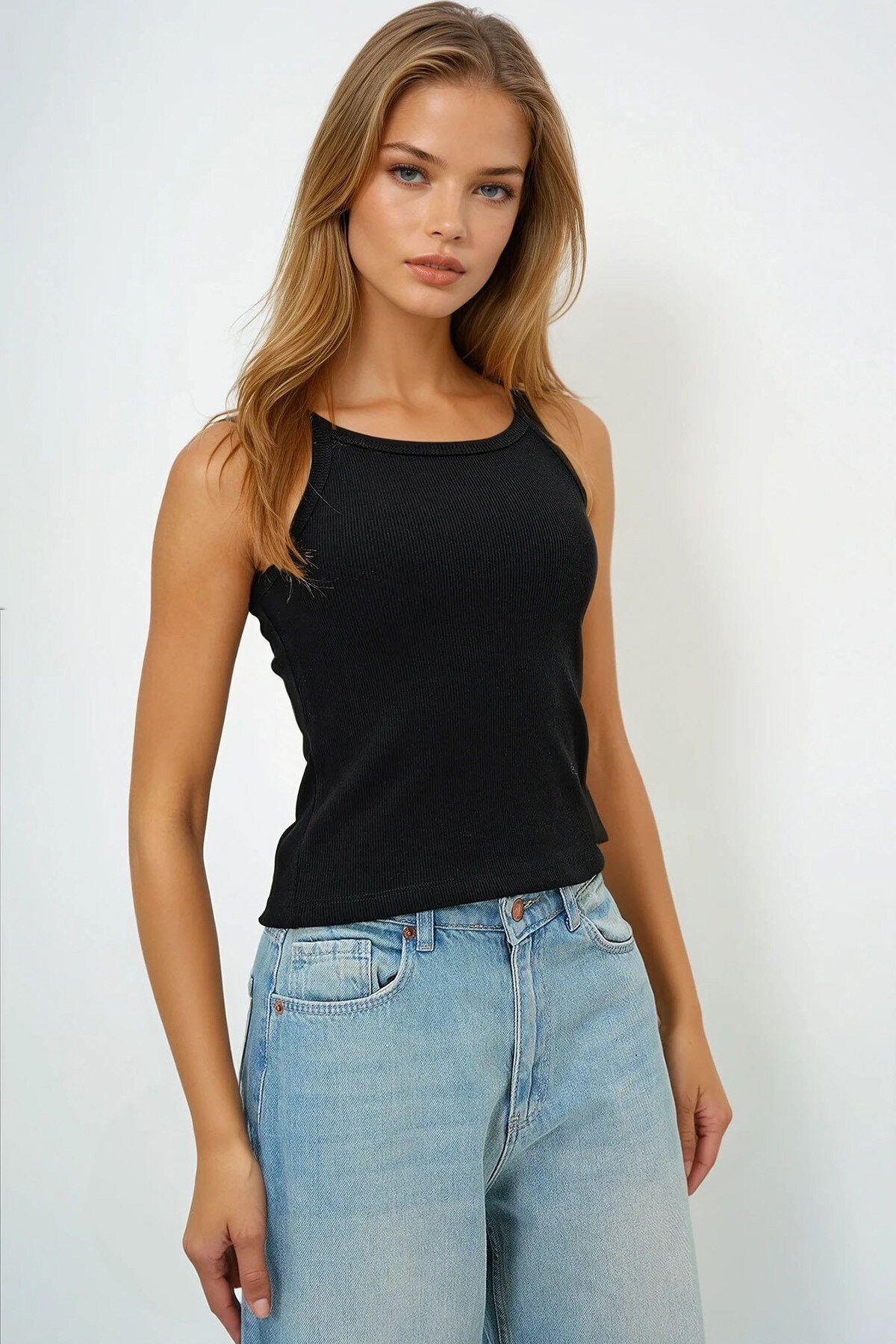 Kırmızı Siyah 2Li Paket  İp Askılı Halter Yaka Kaşkorse Atlet