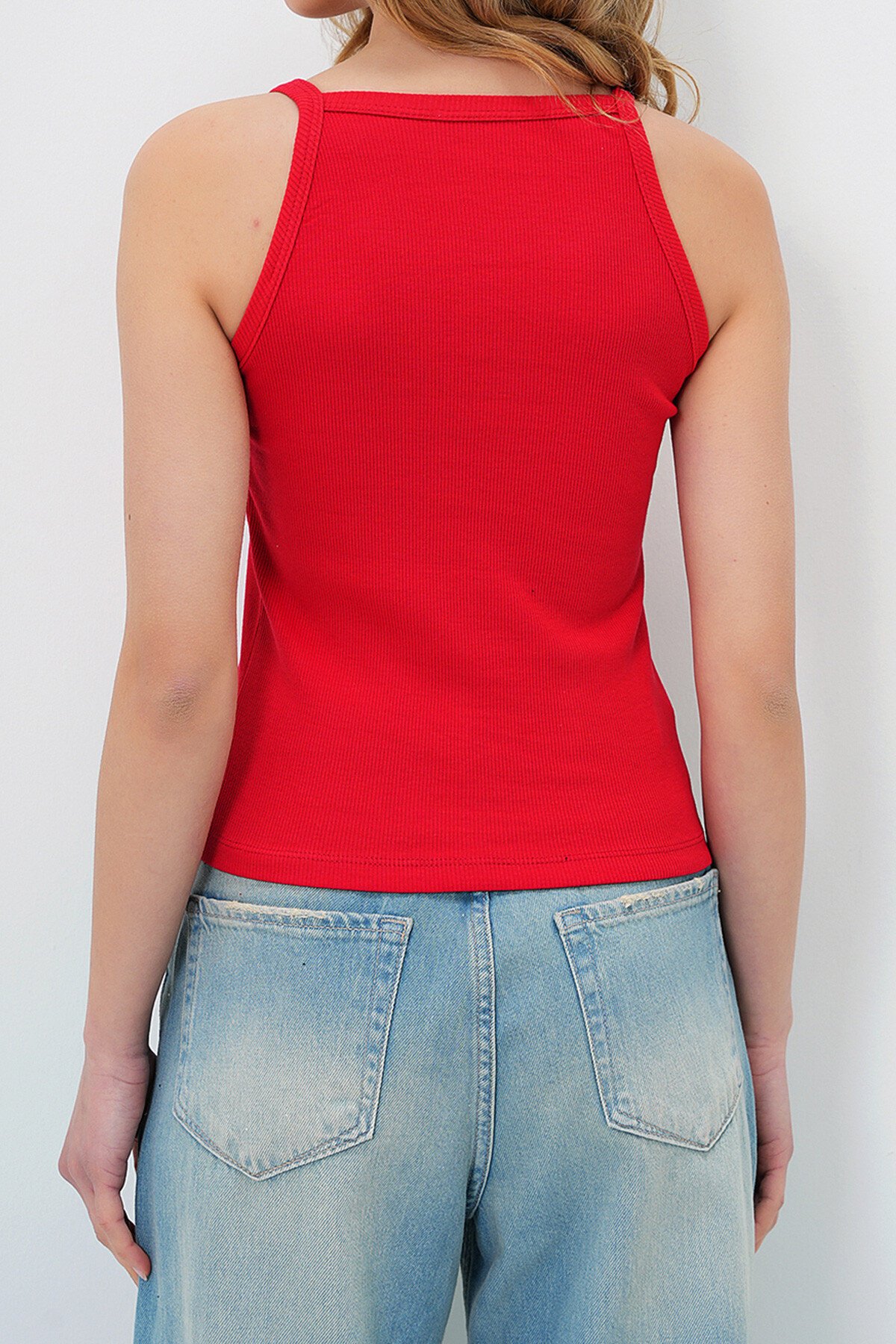 Kırmızı Siyah 2Li Paket  İp Askılı Halter Yaka Kaşkorse Atlet