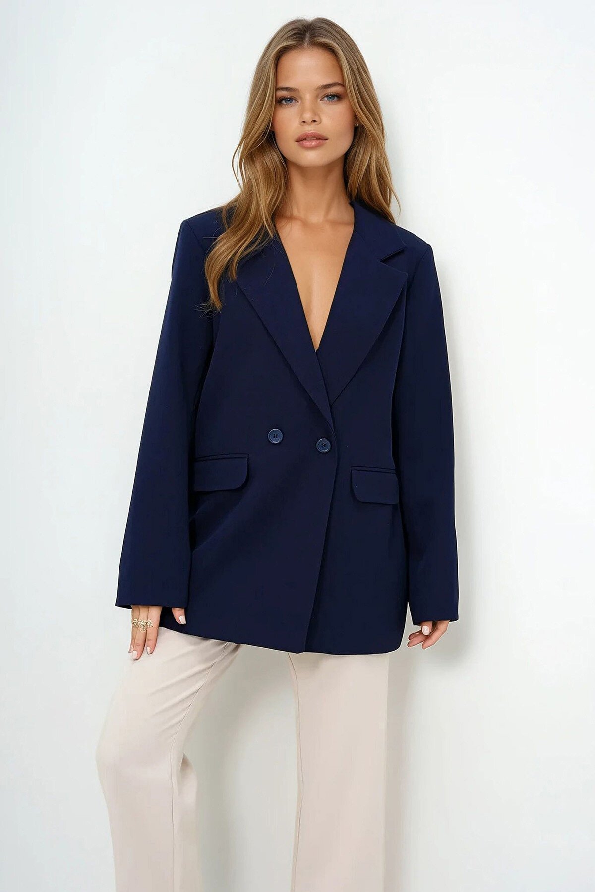 Lacivert Astarlı Blazer Ceket