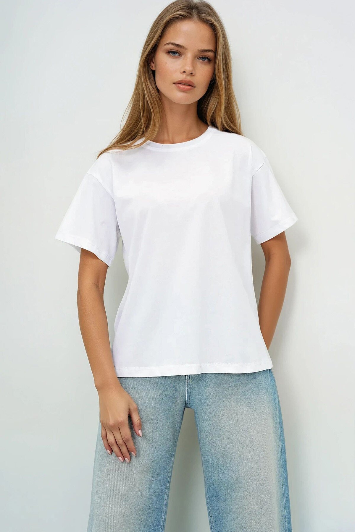 Lacivert Beyaz 2Li Paket Bisiklet Yaka Basic T Shırt