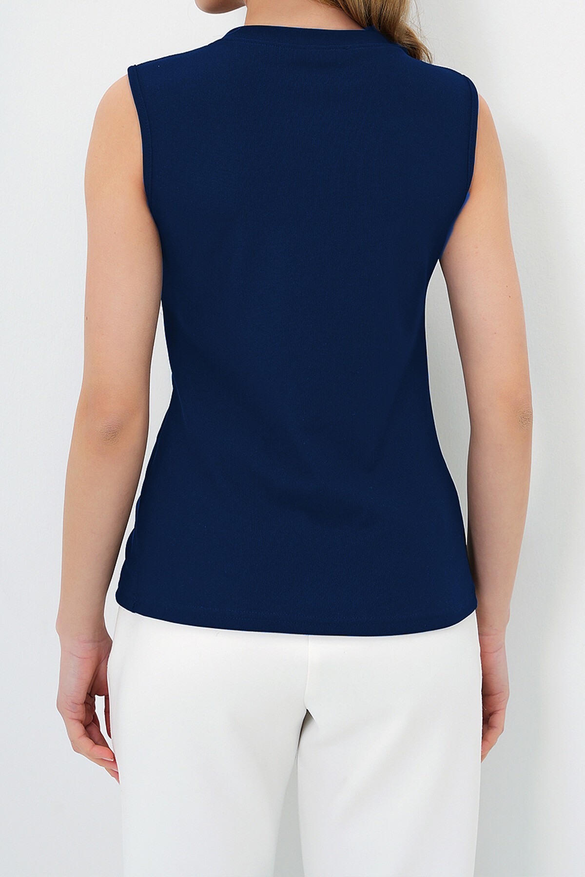 Lacivert Bisiklet Yaka Gold Düğmeli Ottoban Bluz