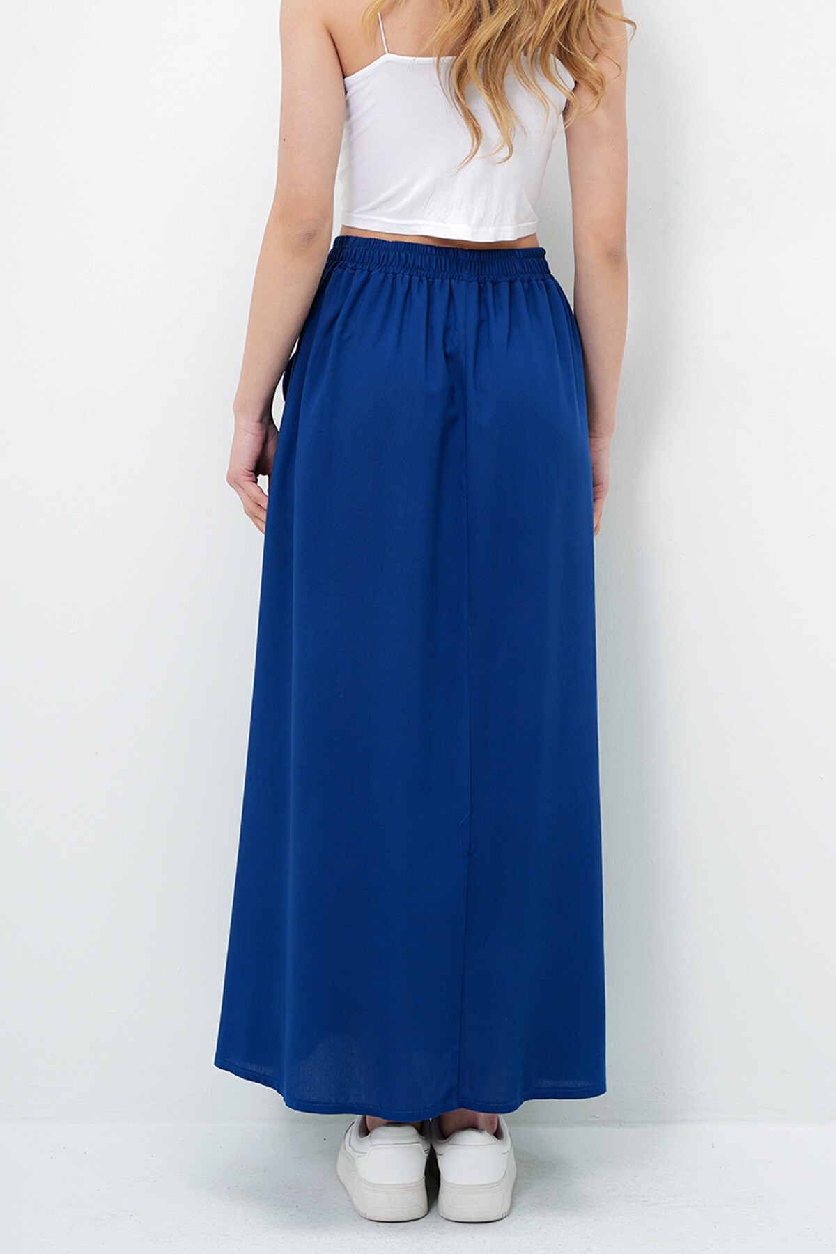 Lacivert Çift Cepli Kloş Dokuma Etek