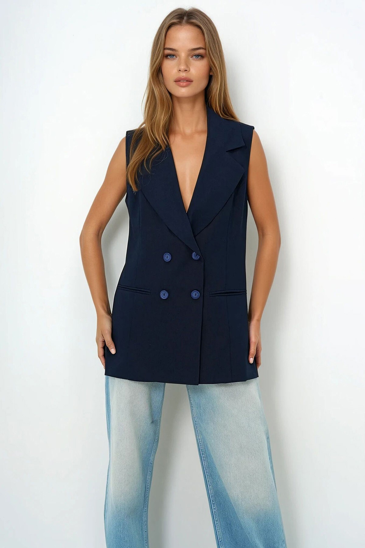 Lacivert Kolsuz Blazer Ceket