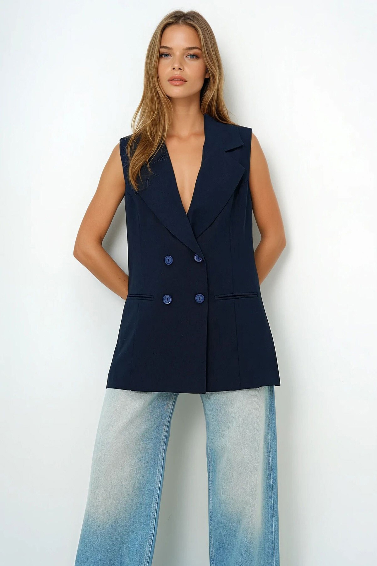 Lacivert Kolsuz Blazer Ceket