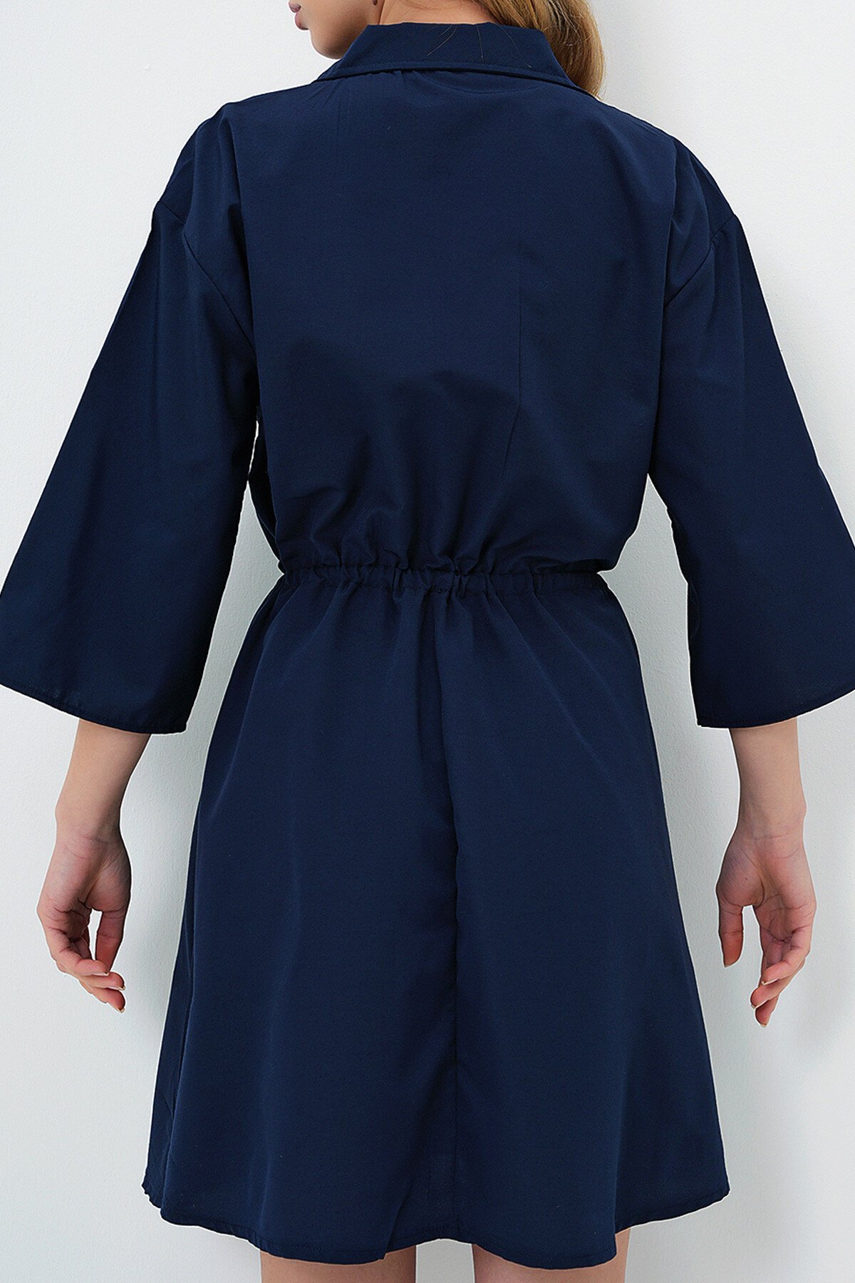 Lacivert Safari Dokuma Gömlek Elbise