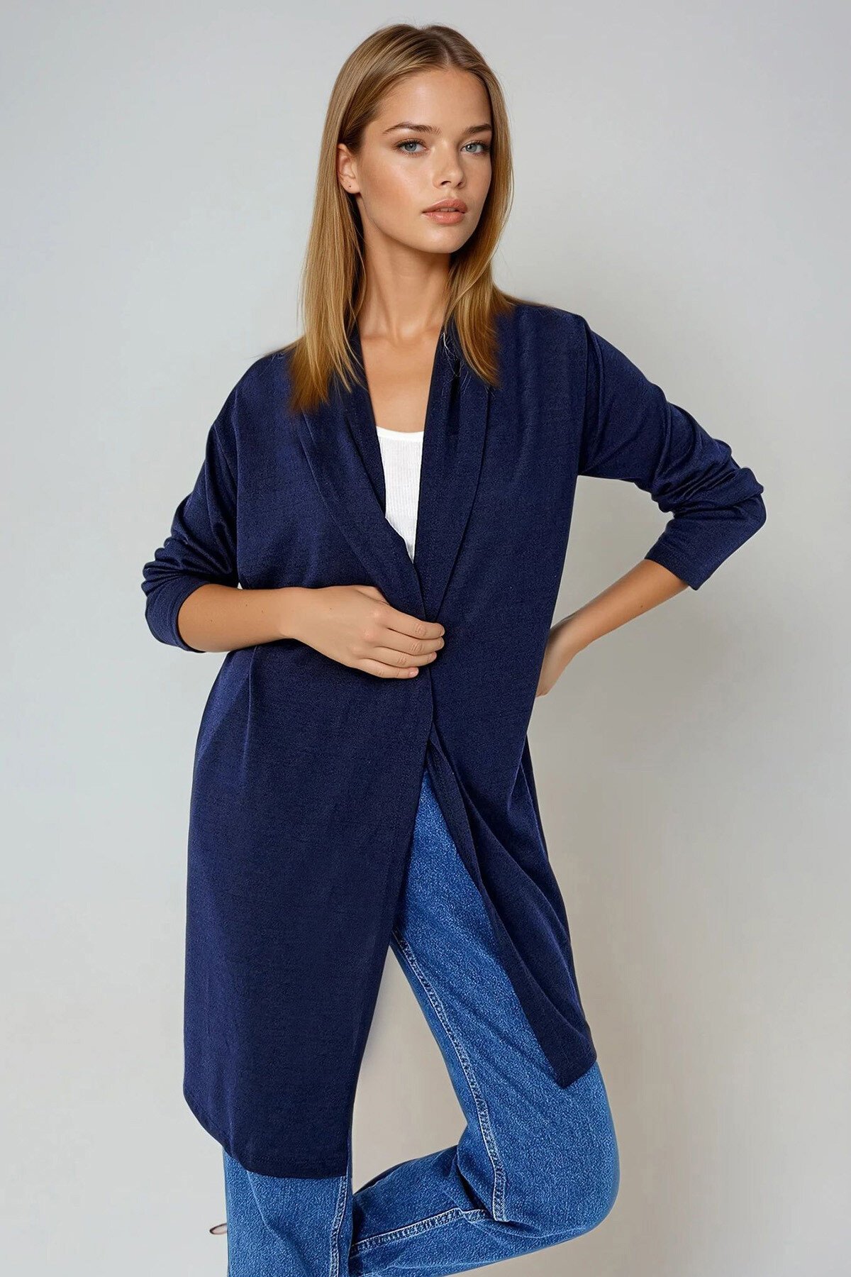 Lacivert Şal Yaka Viscon Hırka