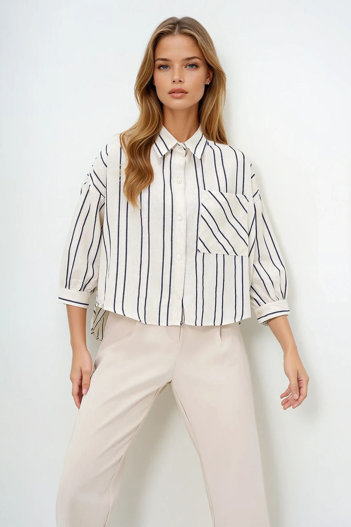 Lacivert Tek Cepli Oversize Gömlek