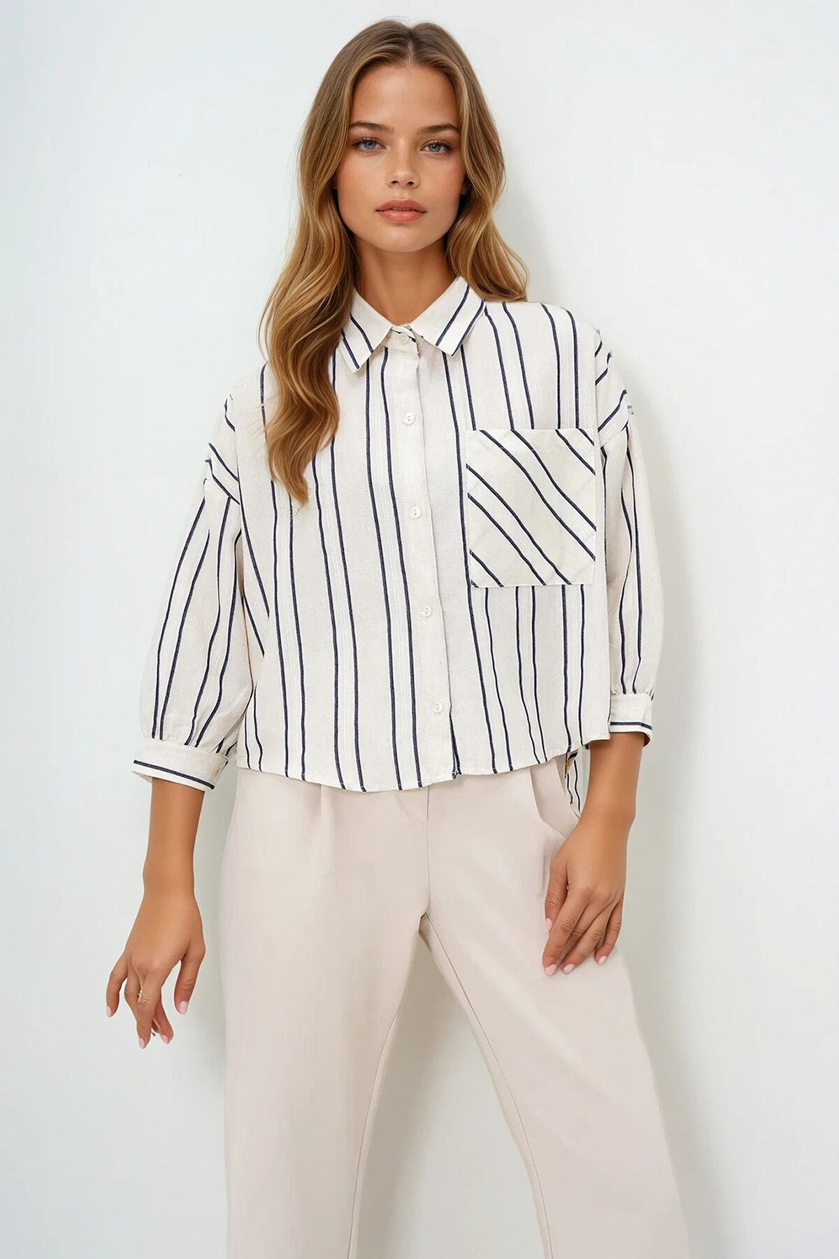 Lacivert Tek Cepli Oversize Gömlek