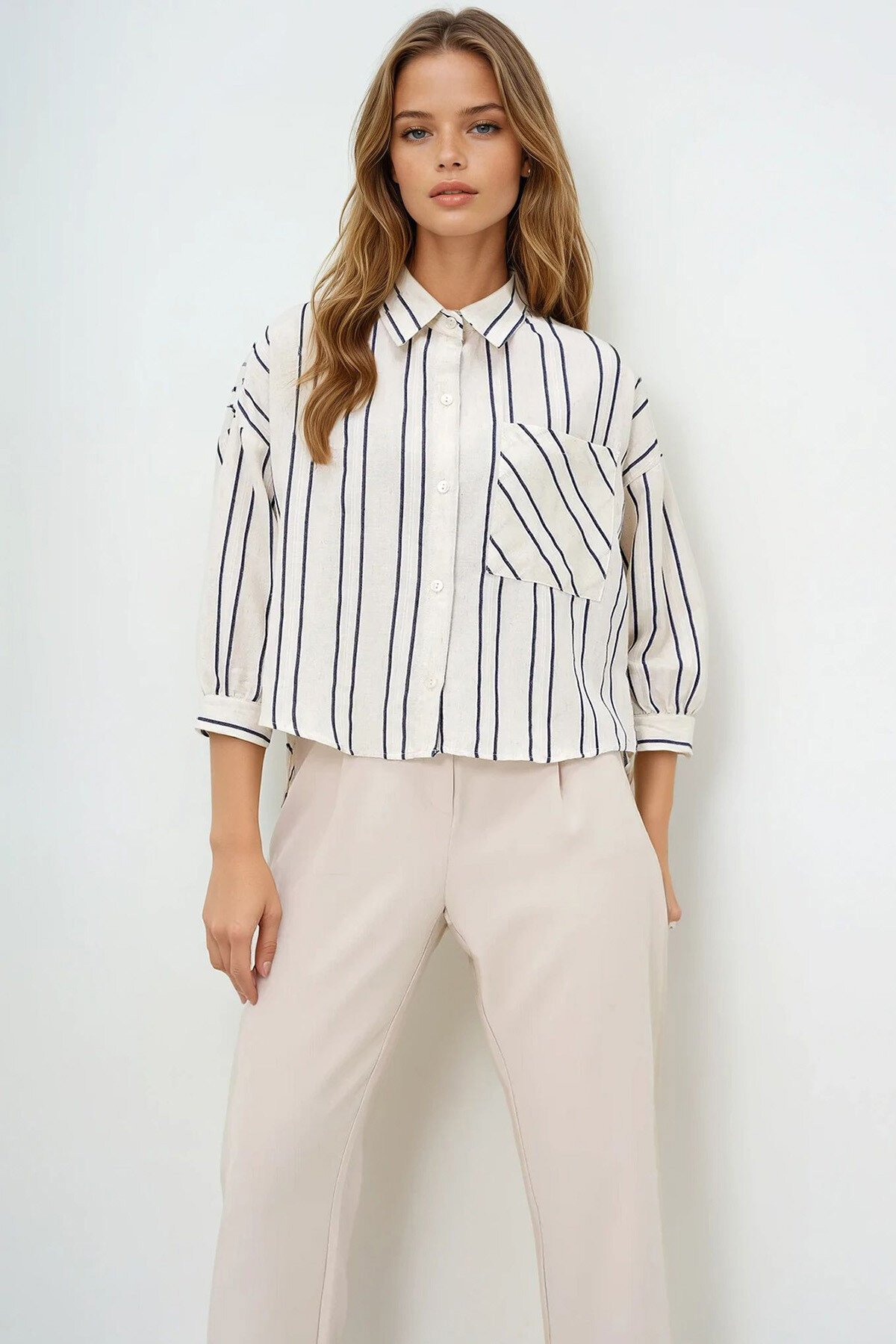 Lacivert Tek Cepli Oversize Gömlek