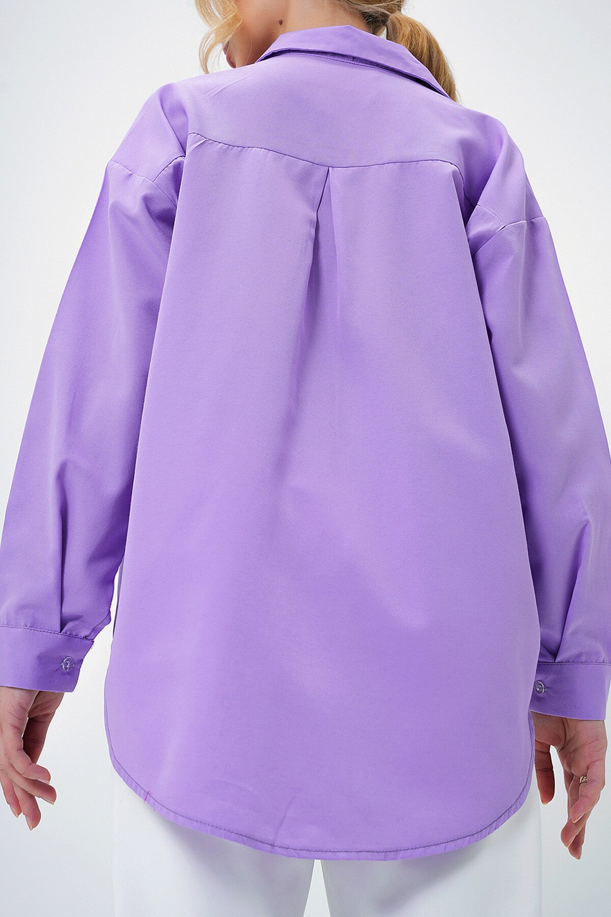 Lila Oversize Uzun Dokuma Gömlek