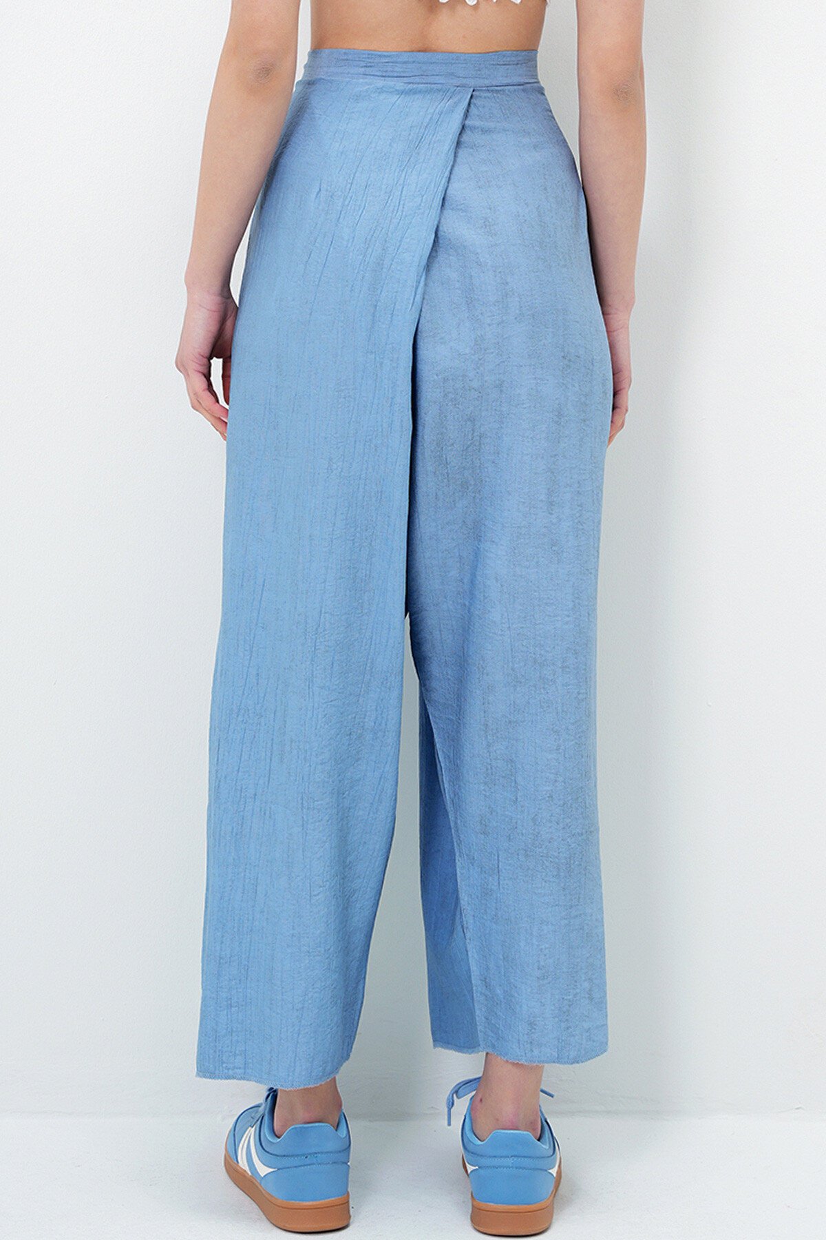 Mavi Bağlama Detaylı Şalvar Kesim Aerobin Pantolon
