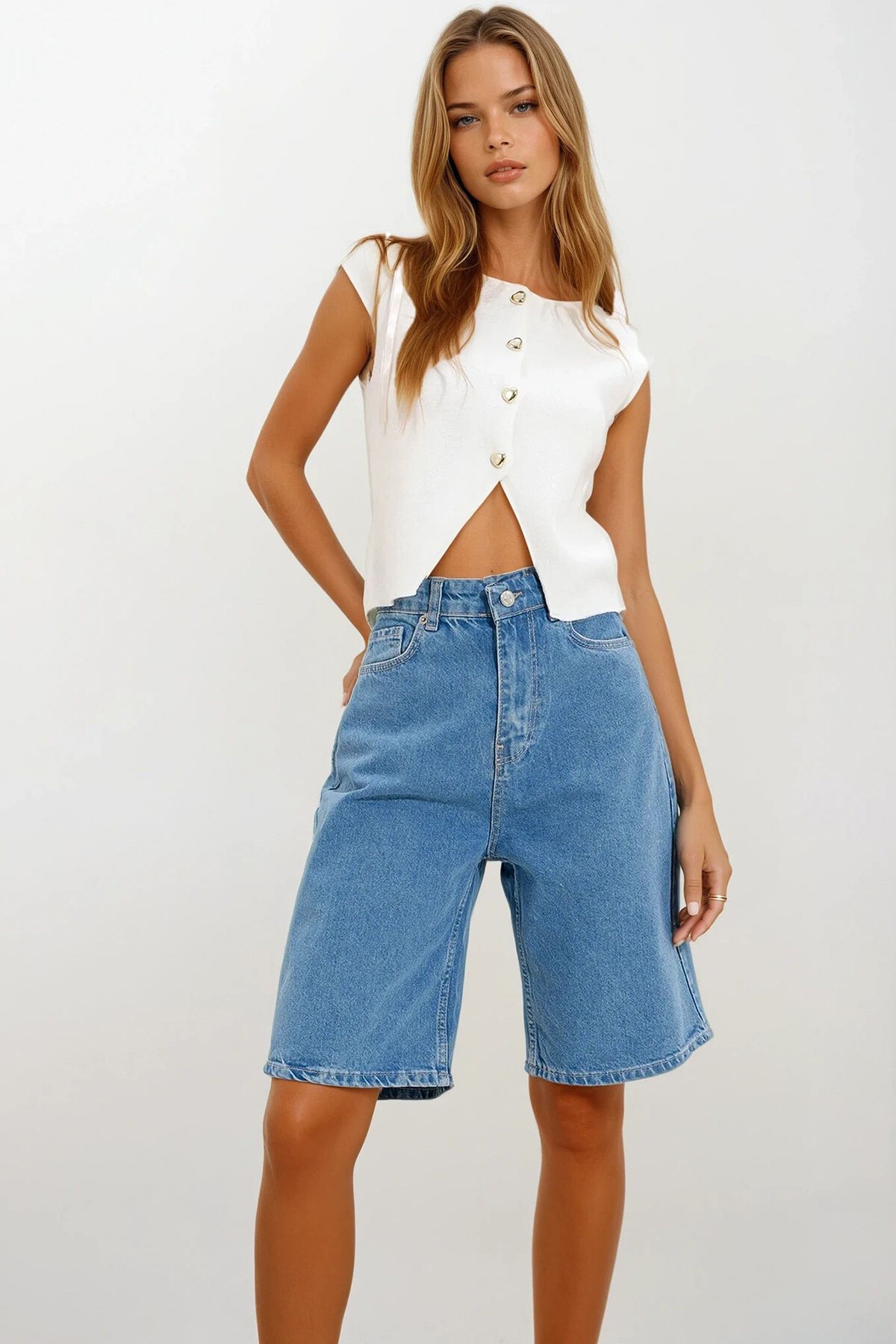 Mavi Bermuda Jean Şort