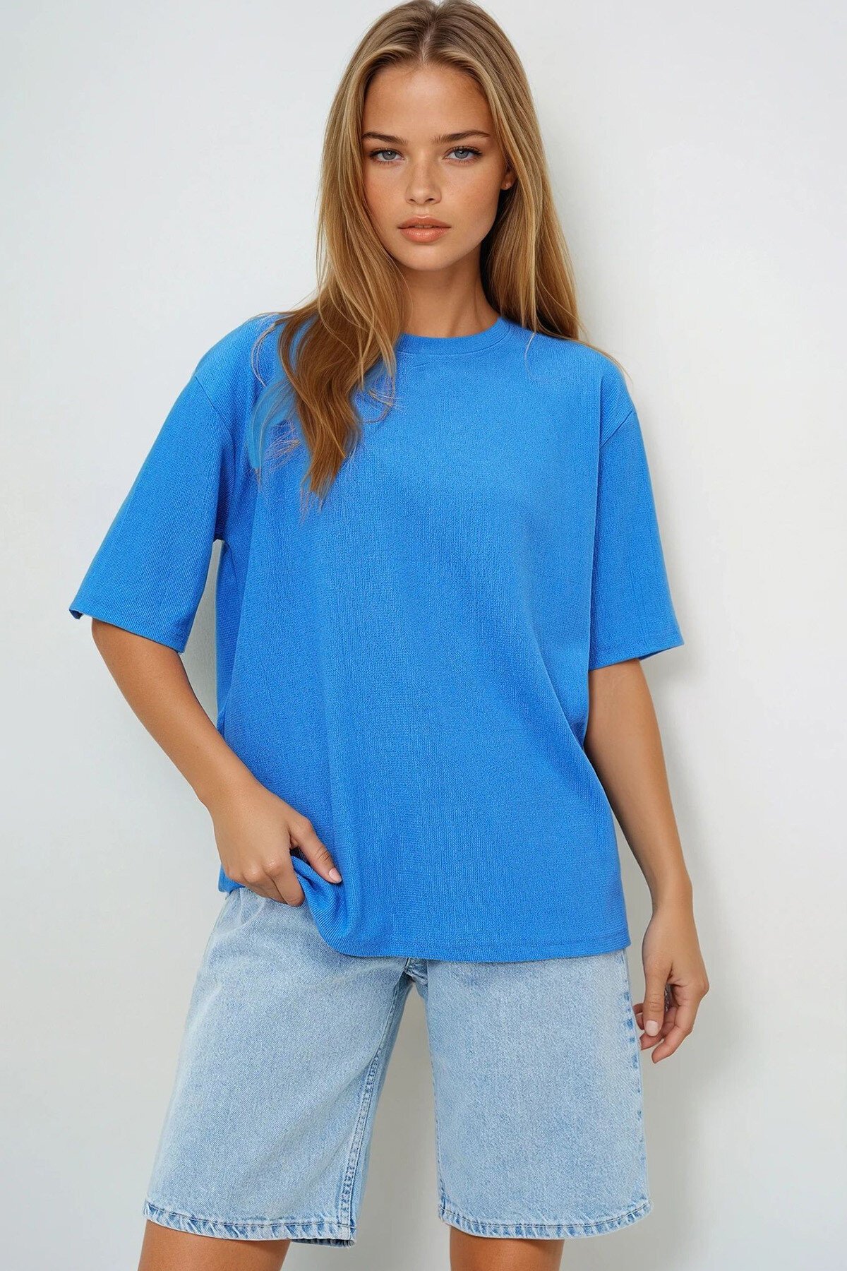 Mavi Bisiklet Yaka Dokulu Basic T Shırt