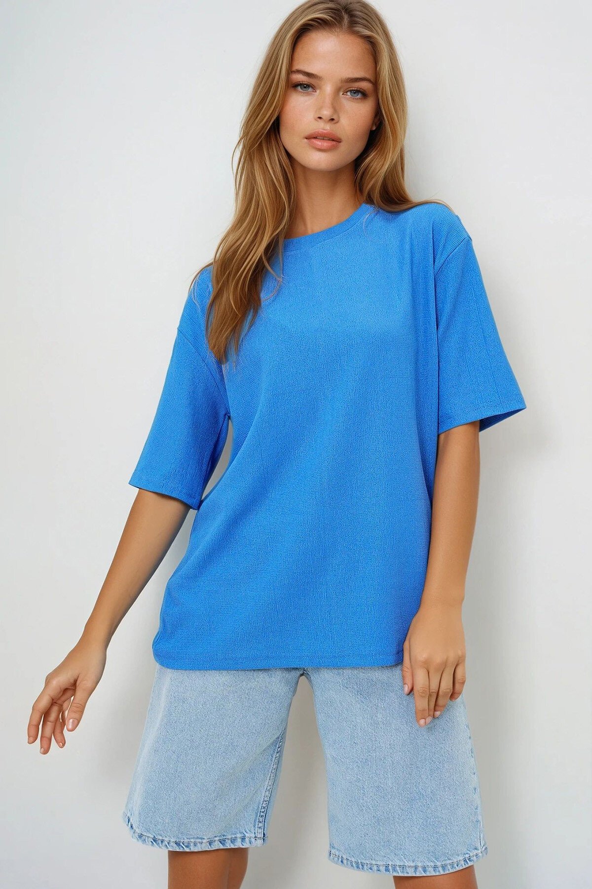 Mavi Bisiklet Yaka Dokulu Basic T Shırt