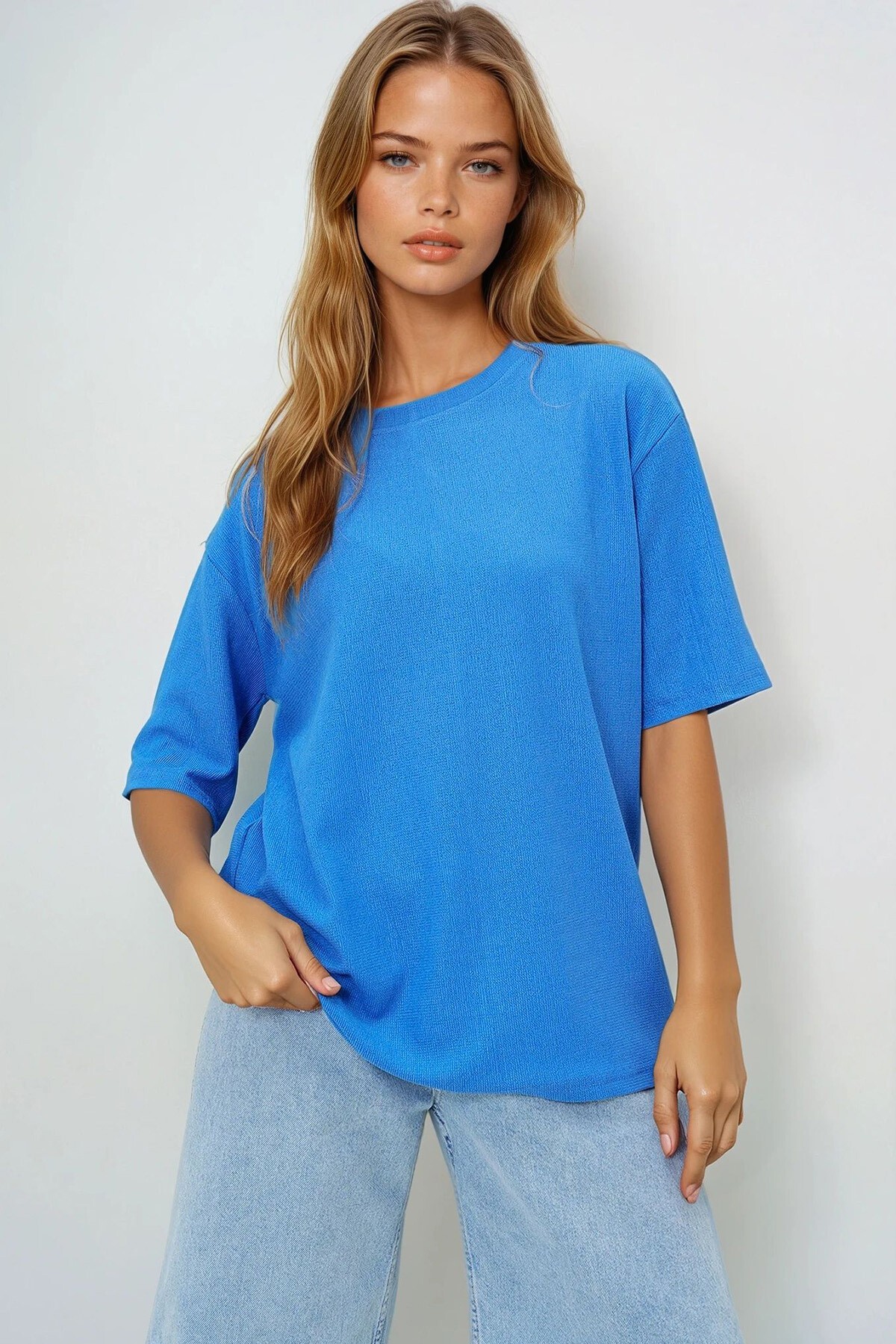 Mavi Bisiklet Yaka Dokulu Basic T Shırt