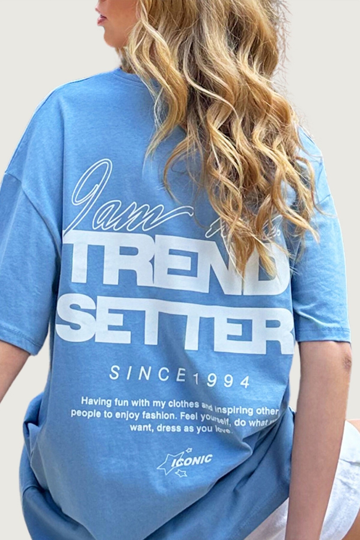 Mavi Bisiklet Yaka Ön Ve Sırt İconic Baskılı Oversize T Shirt