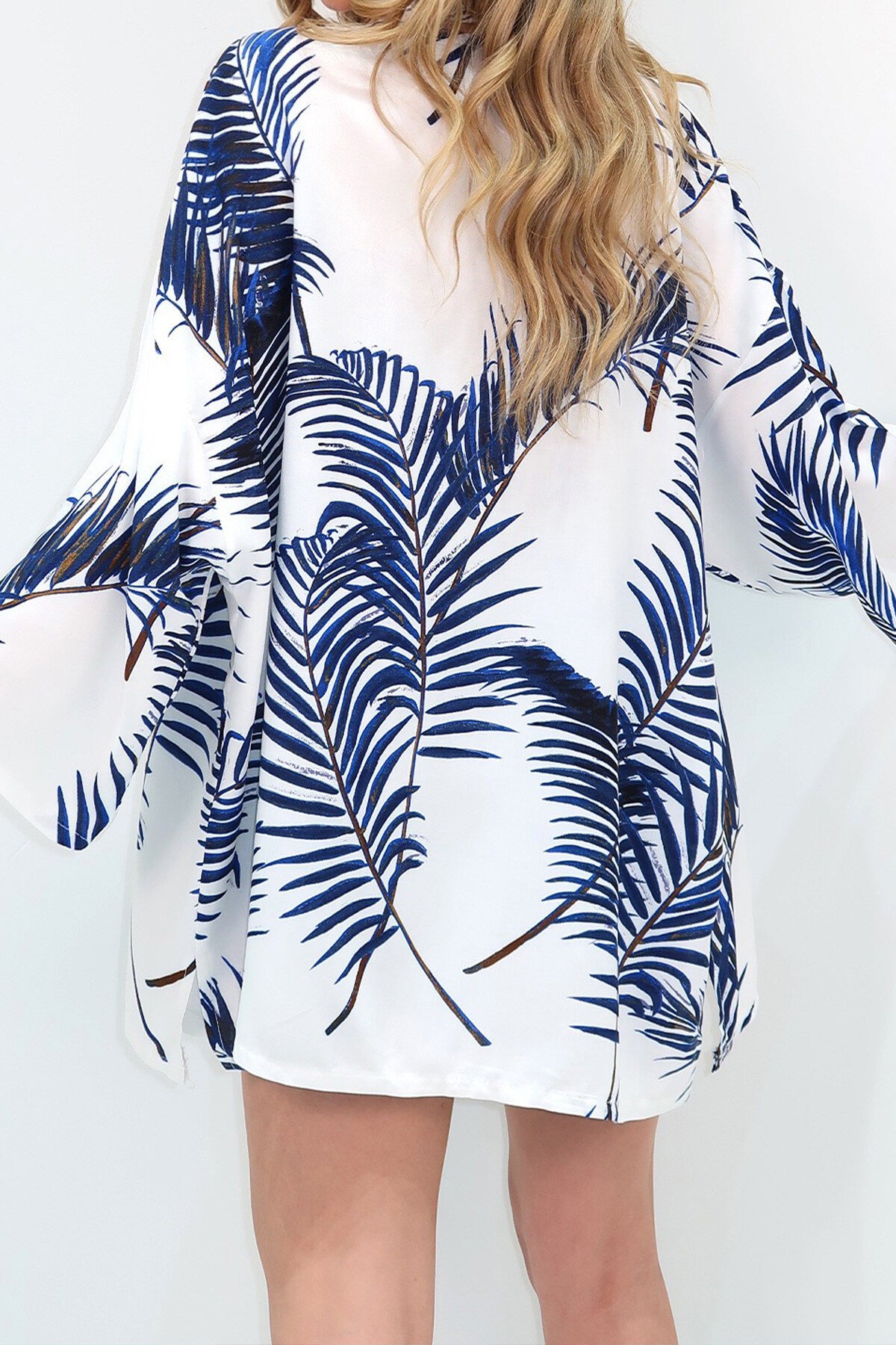 Mavi Desenli Kimono Ceket