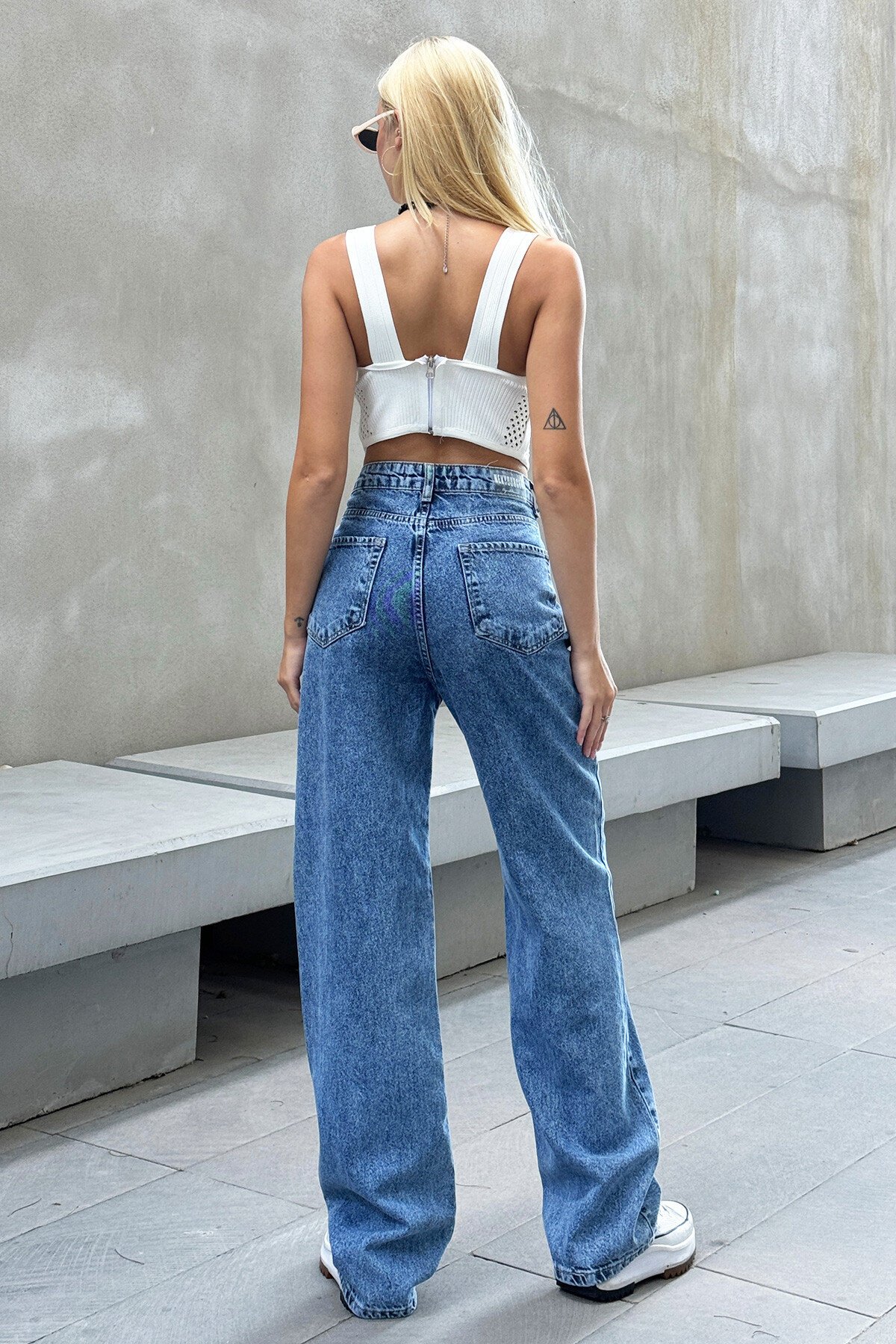 Mavi Yüksek Bel Wide Leg Jean