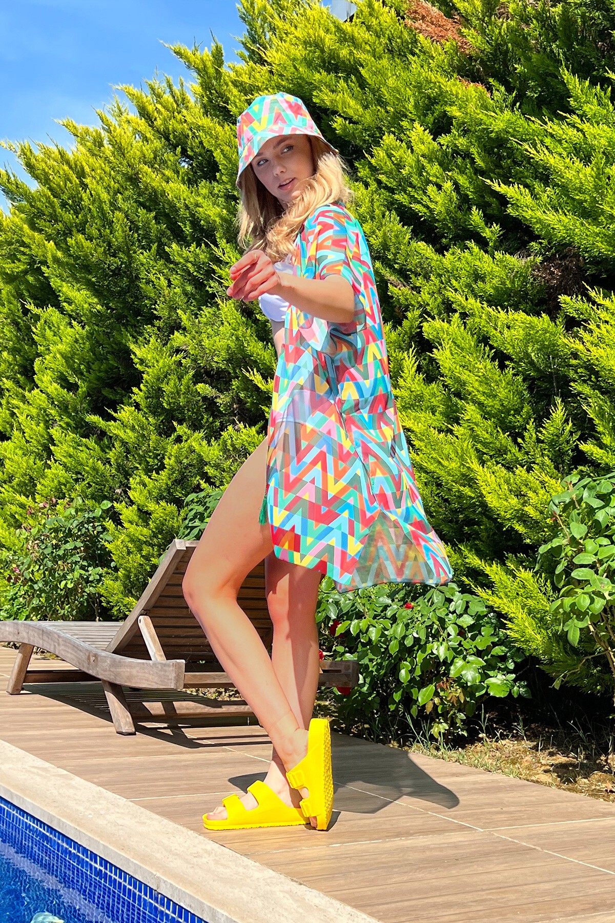 Mint Zigzag Desenli Dokuma Pareo